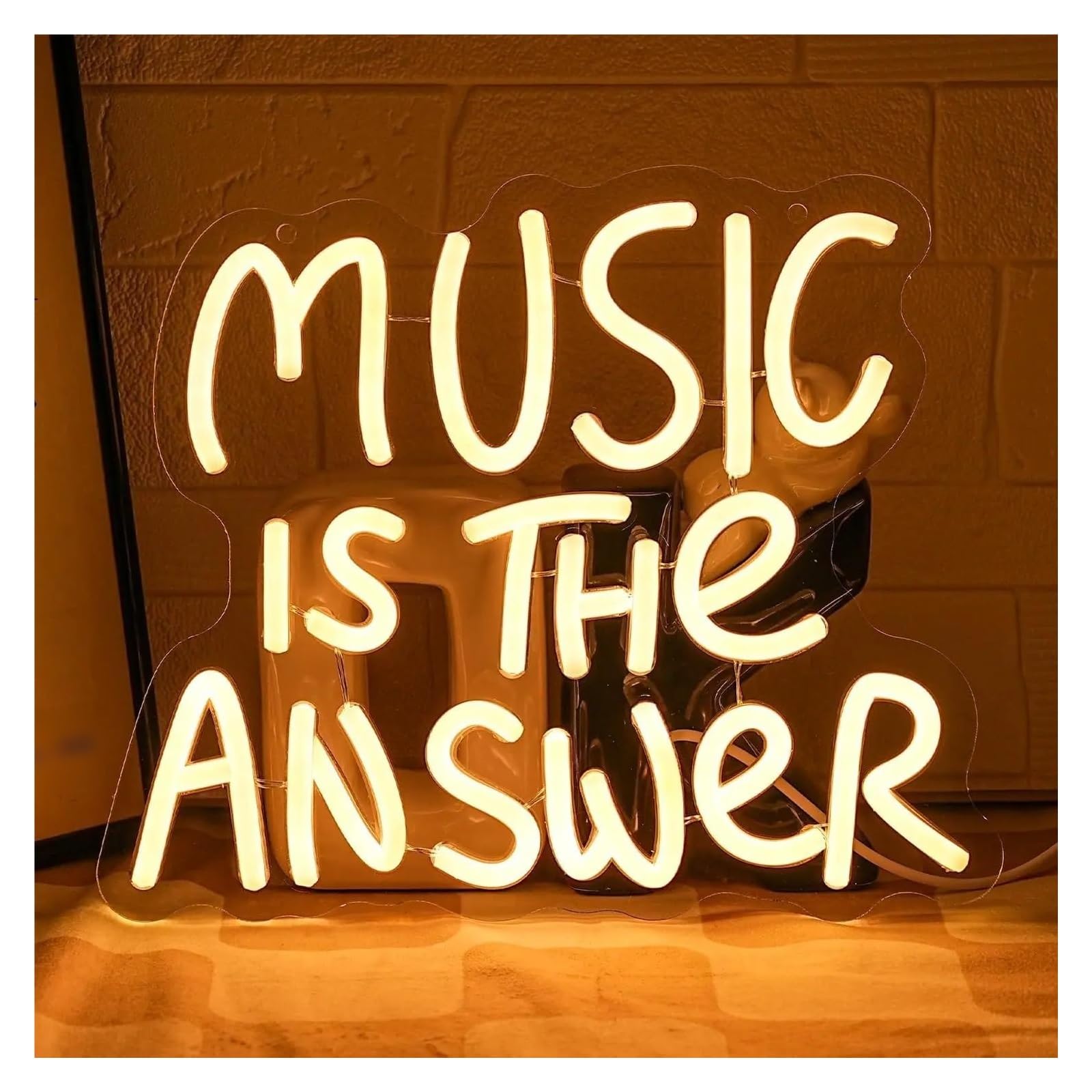 Shouxi One Color Sign Lamp Music Is The Answer Neon Sign Usb Dimmable Praying Light For Studio Concert Bar Bedroom Home Decoration 32Х26.9cm