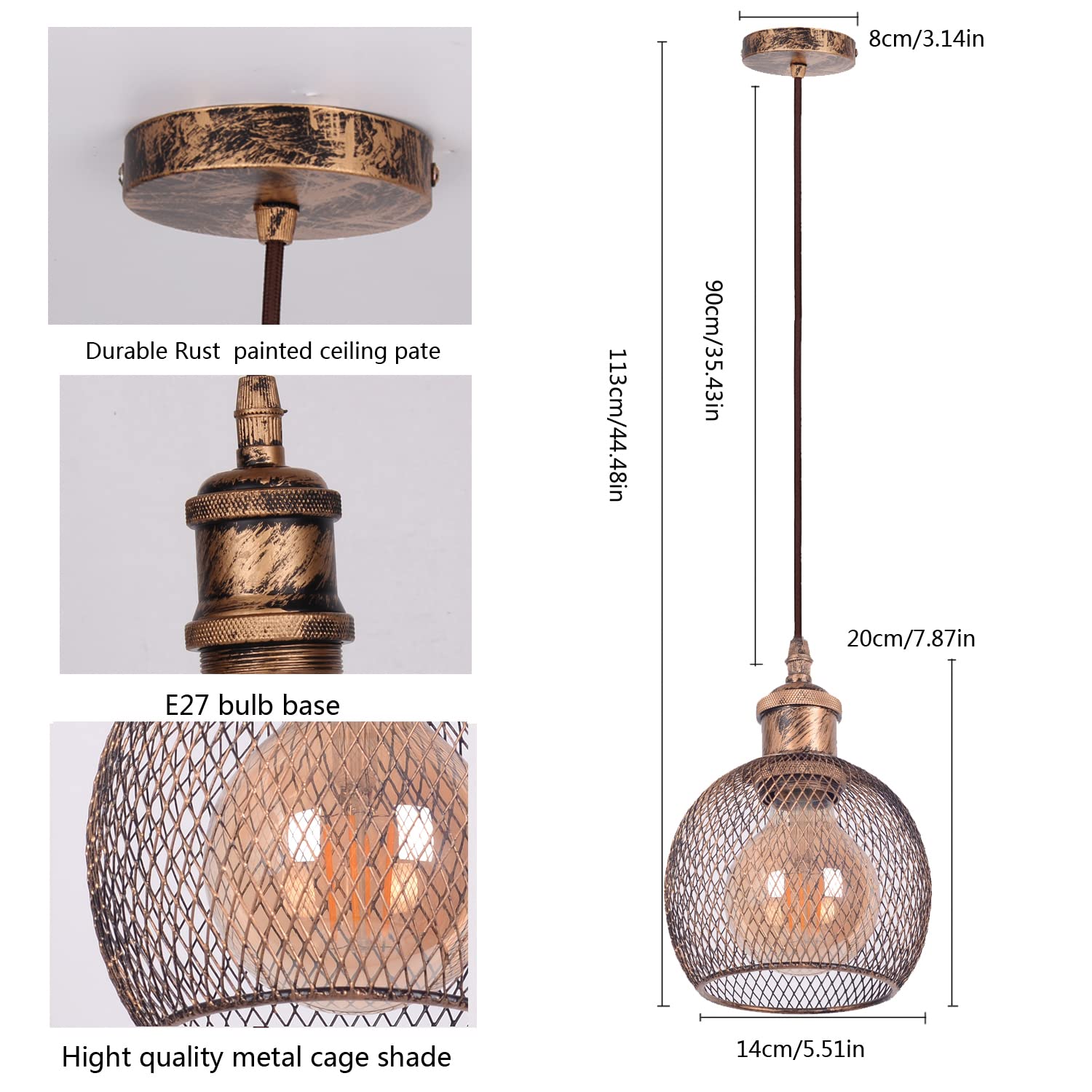 E27 Vintage hanglamp, industriële retro plafondlamp, vintage stijl kooikroonluchter, binnenverlichting, keuken woonkamer eetkamer slaapkamer lamp, verstelbare touwdecoratie
