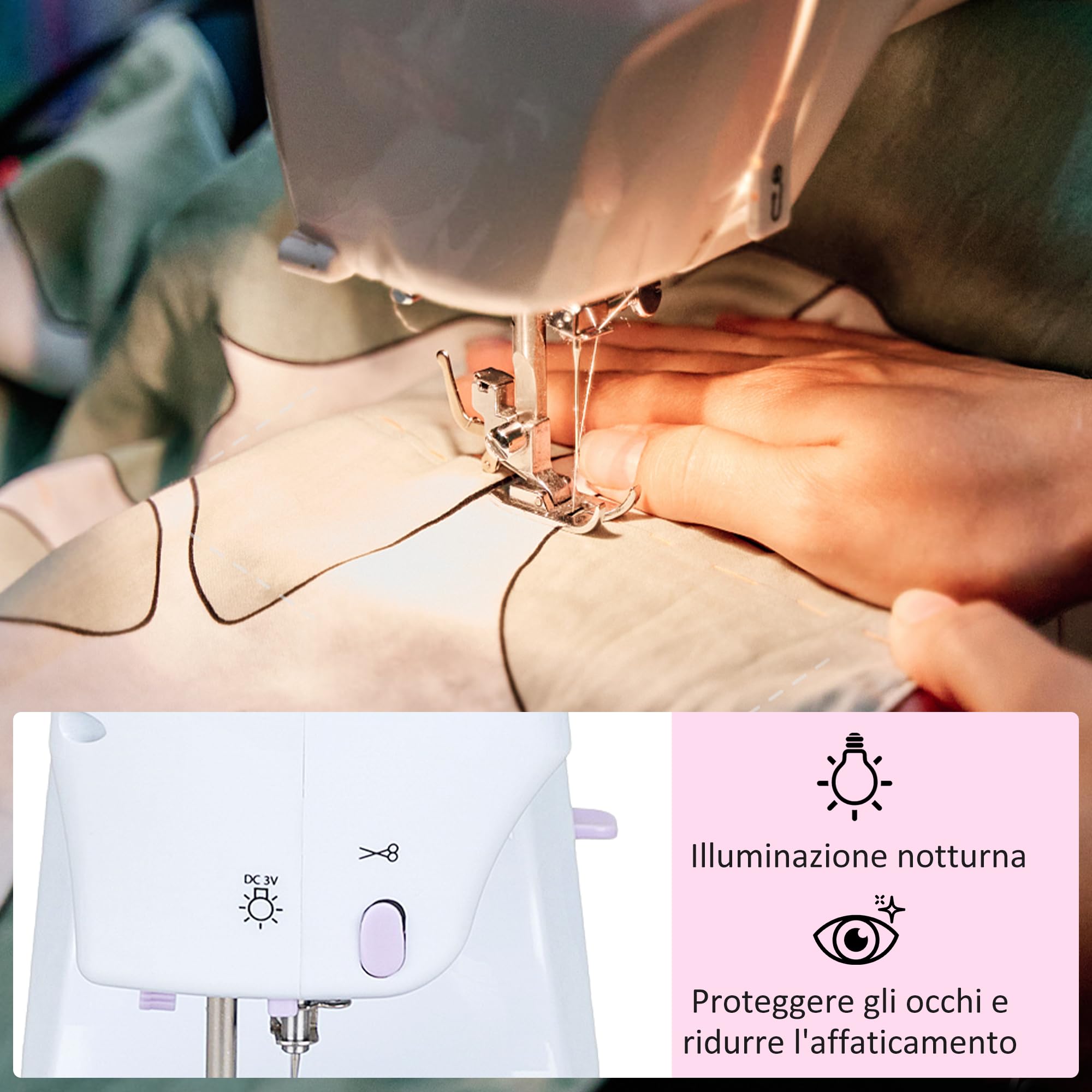 Mini macchina da cucire elettrica, cucitura inversa e 12 punti incorporati, macchina da cucire portatile a doppia velocità DLUFYEI, adatta per kit da cucire per viaggi di famiglia