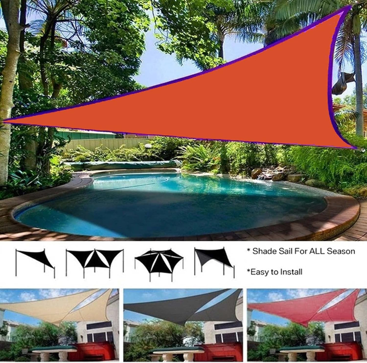 Triangle Sail Shade Canopy for Patio, Triangle Canopy Sail Shade Cloth, Sun Shade Sail Waterproof, Outdoor Cover Awning Shelter, for Pergola Backyard Garden Carport