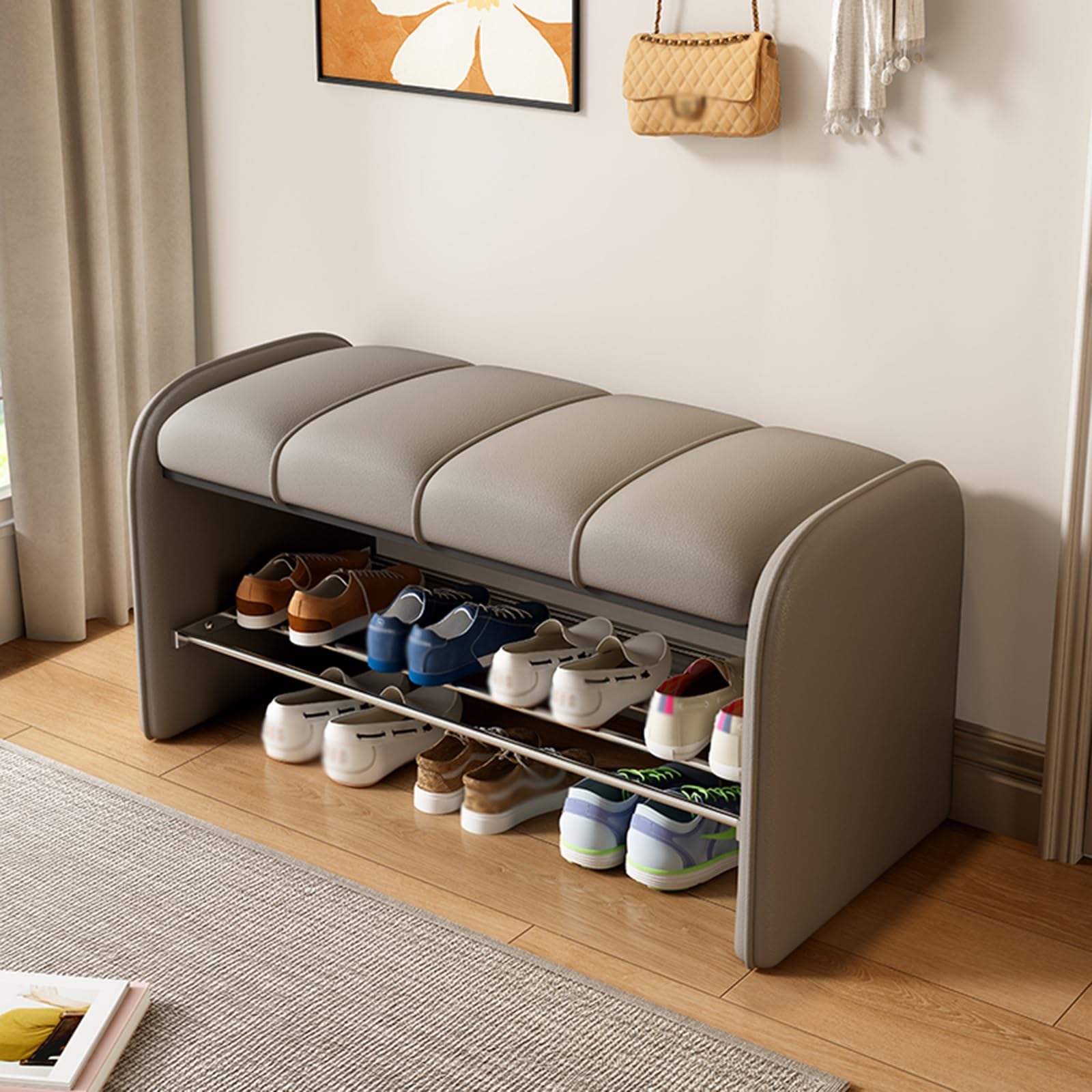 GHFXSCV Multifunctional Gray Upholstered Storage Bench - Entryway Footrest, Indoor nizer, and Shoe Cabinet, 80x37x45cm (31.5x14.6x17.7in) - Sturdy and Stylish Seating Solution