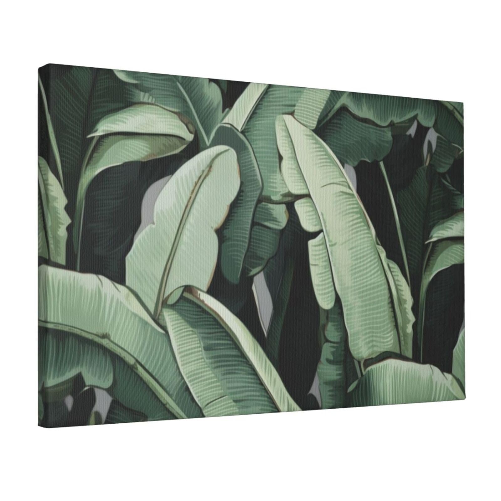 YKLJG Tropical Banana Palm Leaves art Printed Wall Art Canvas Prints 45x30 CM Wooden Framed Picture Painting Artwork for Bedroom Kitchen Home Office Decor