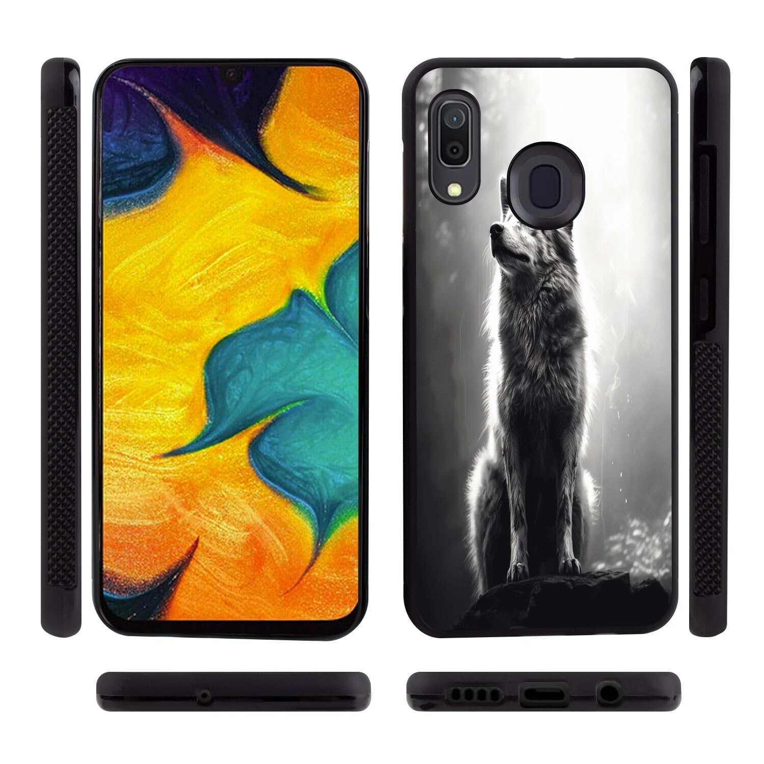 DAFEI Phone Case Compatible with Samsung Galaxy A50 Wolf Art-aa30 Black Frame Shockproof and Slim Rubber TPU Material with Uniqe Design