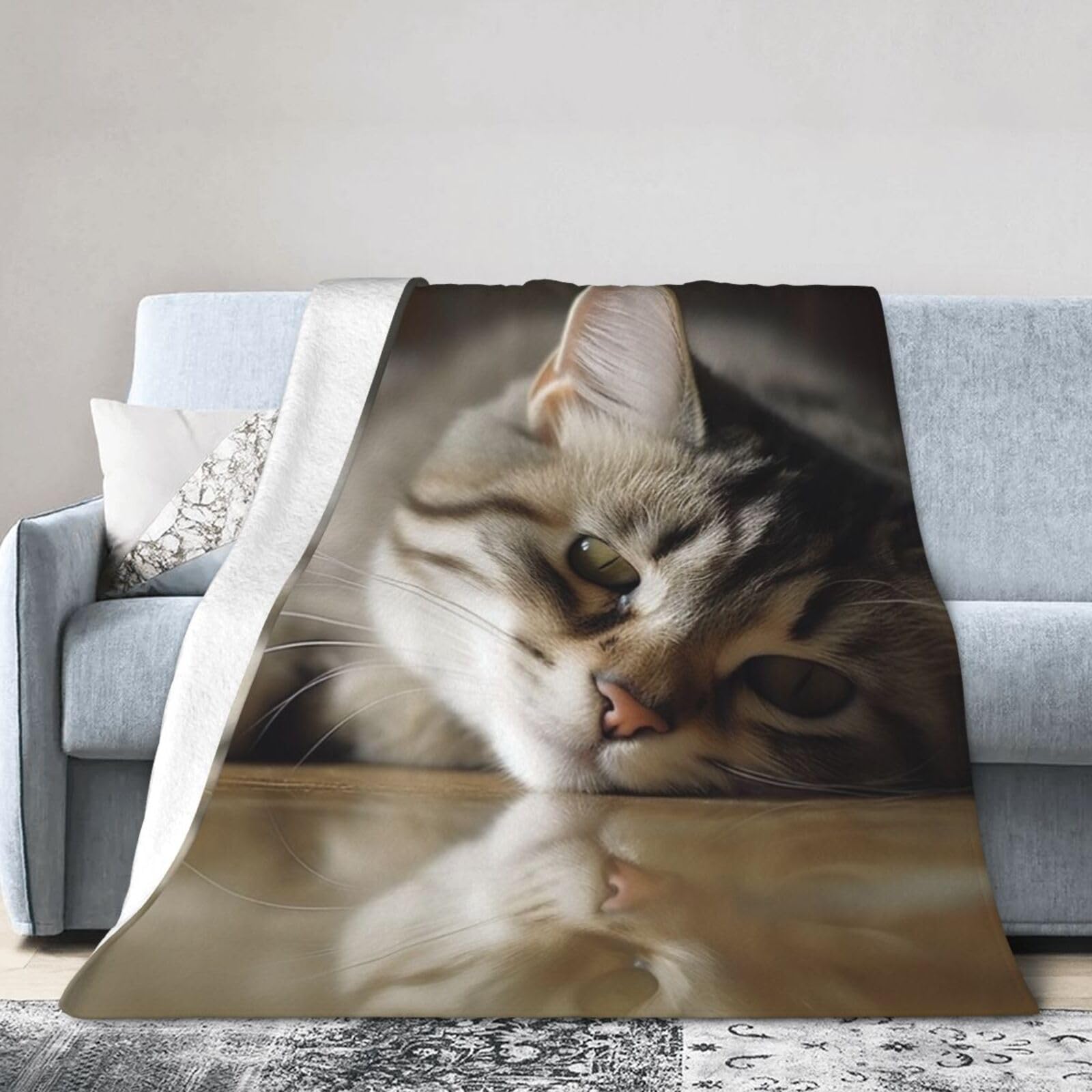 Couverture polaire flanelle chat plaid chaud et léger toutes saisons canapé