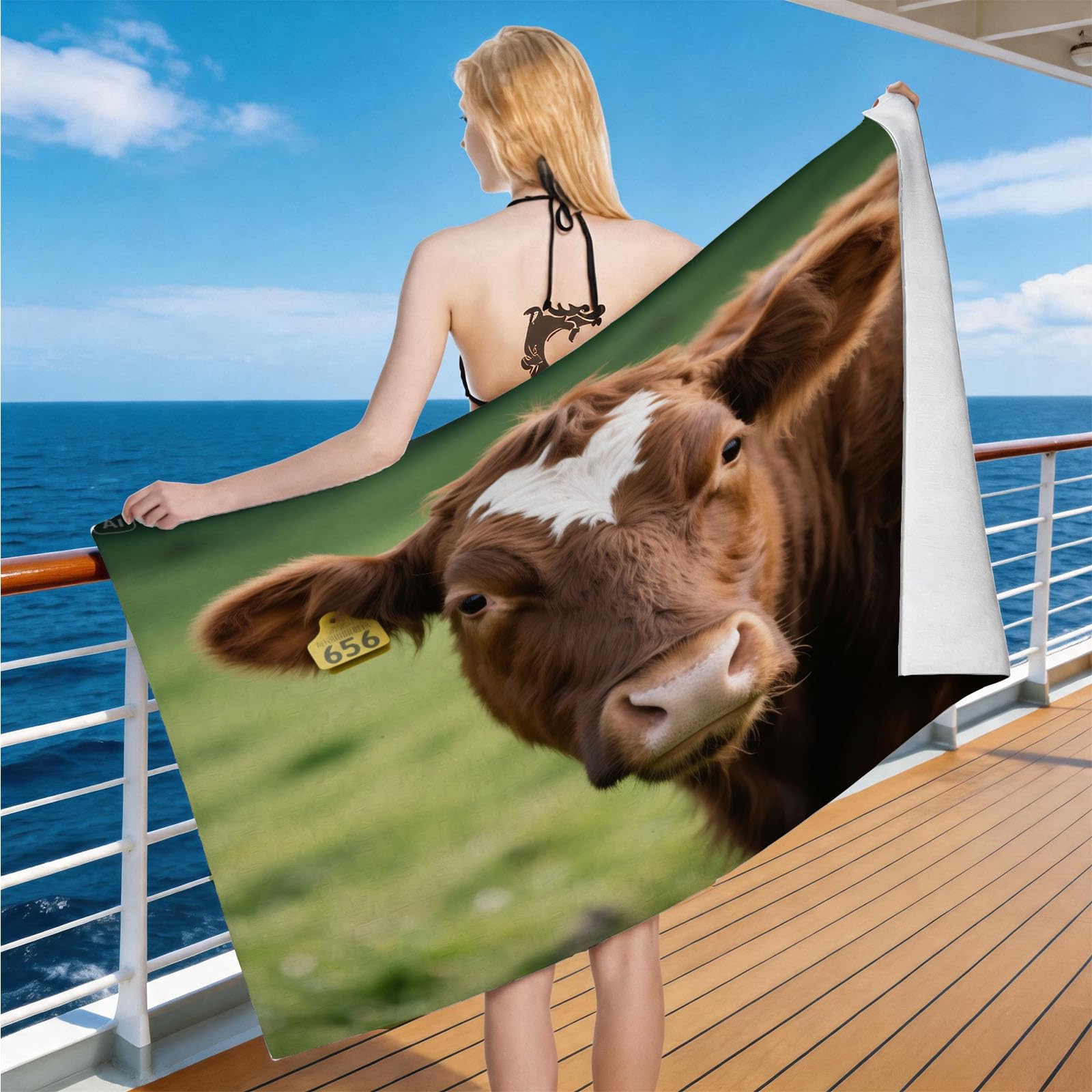 Hongduo Microfiber Quick Dry Beach Towel Cow, 3D Farm Beach Towels Absorbent Fast Drying Bath Towels, Travel Camping Gym Swimming Bathroom (100x200cm)