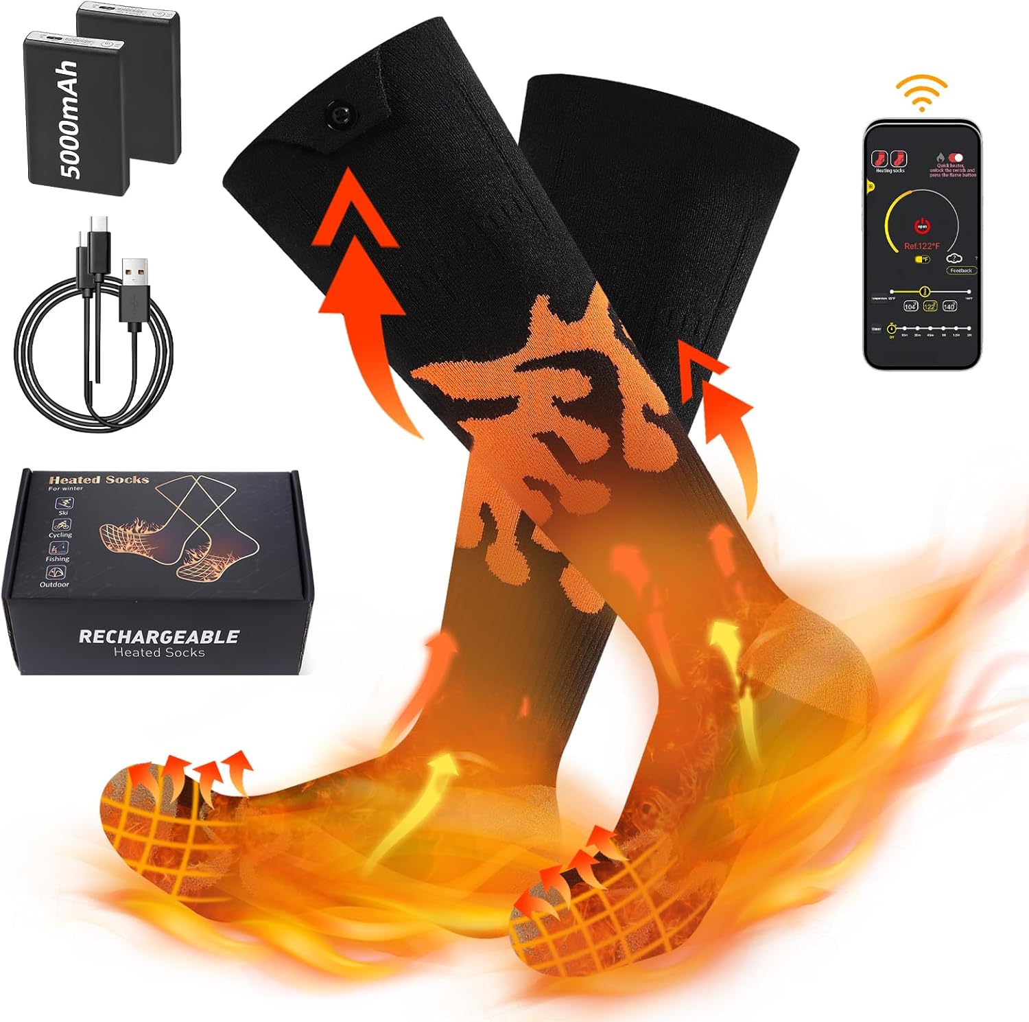 Heated Socks for Men Women 5000mAh Rechargeable Electric
