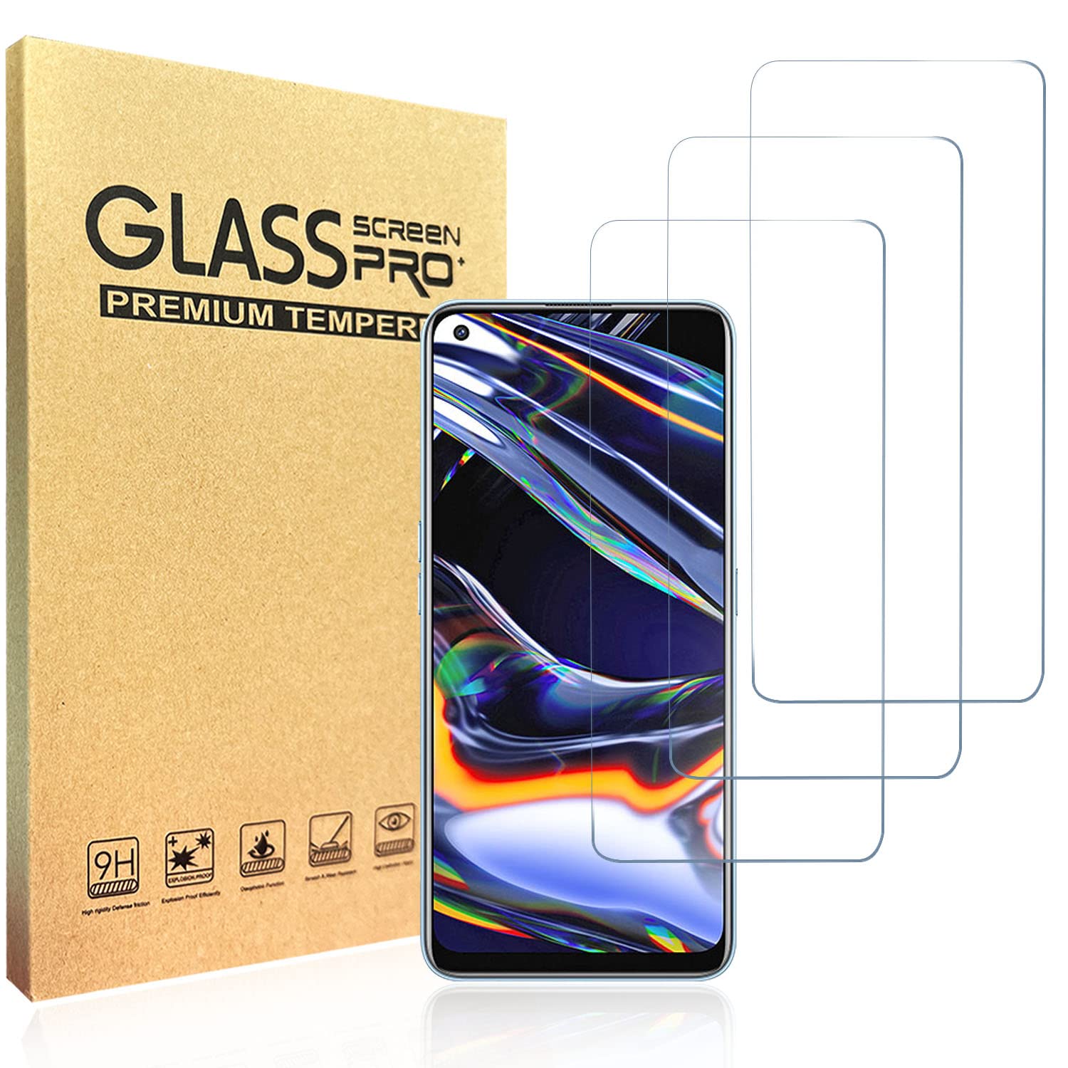 DXULWLM 3+2 Pezzi Vetro Temperato per Realme 7 Pro con Protezione Lente Fotocamera,HD trasparente,Durezza 9H,Senza Bolle,Anti-Graffio Pellicola Schermo