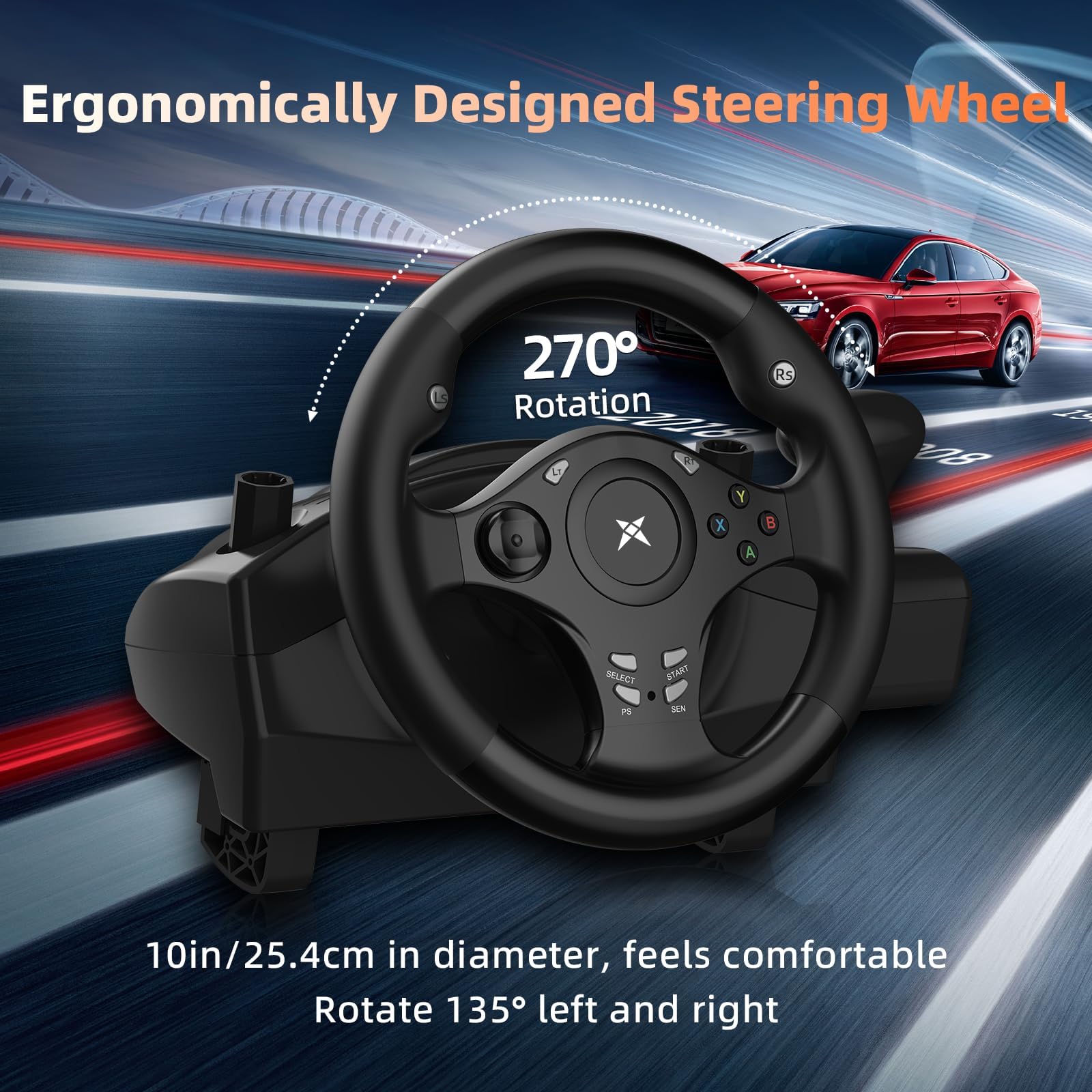 DOYO PS4 con volante da gioco, Volante per PC con vibrazione e ritorno di forza, volante PS4 a 270° con pedali, volante da gioco per PC, PS4, Xbox ONE, Xbox 360, Xbox Series X/S, PS3, Switch, Android