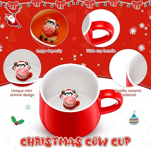 Miniatura 3 de Sliner Tazas de café de Navidad 3D de 13.5 onzas, hechas a mano, taza de cerámica con bonita figura de dibujos animados en el interior, tazas de