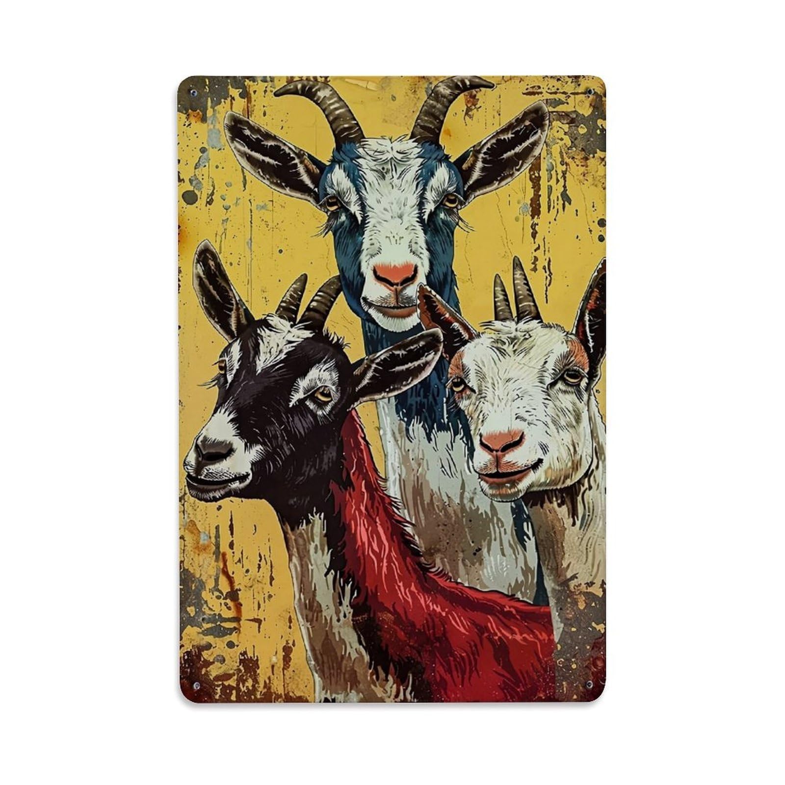 Jdfenggu Vintage Three Goats Artistic Pattern Print Retro Metal Tin Sign, Metal Poster For Bar, Home, Man Cave, Kitchen, Laundry Room Art Decor 8X12 Inch
