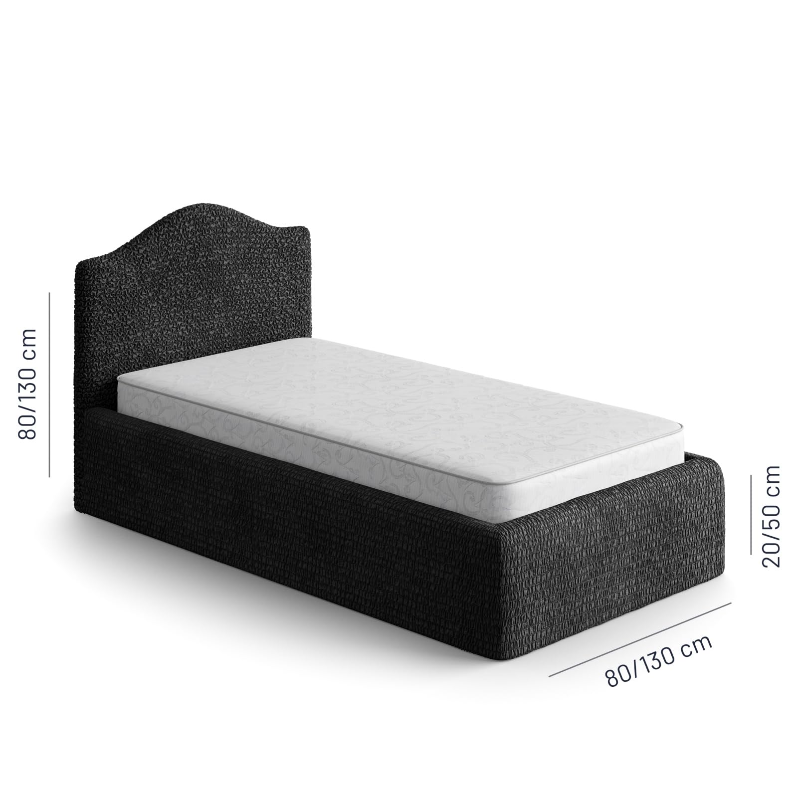 PAULATO Husse für Einzelbett über das Kopfteil und Grundgestell rüberziehen, Husse für Boxspringbetten 80-130cm Mikrofaser, bi-elastisches, kratzfestes und maschinenwaschbares Gewebe Made in Italy