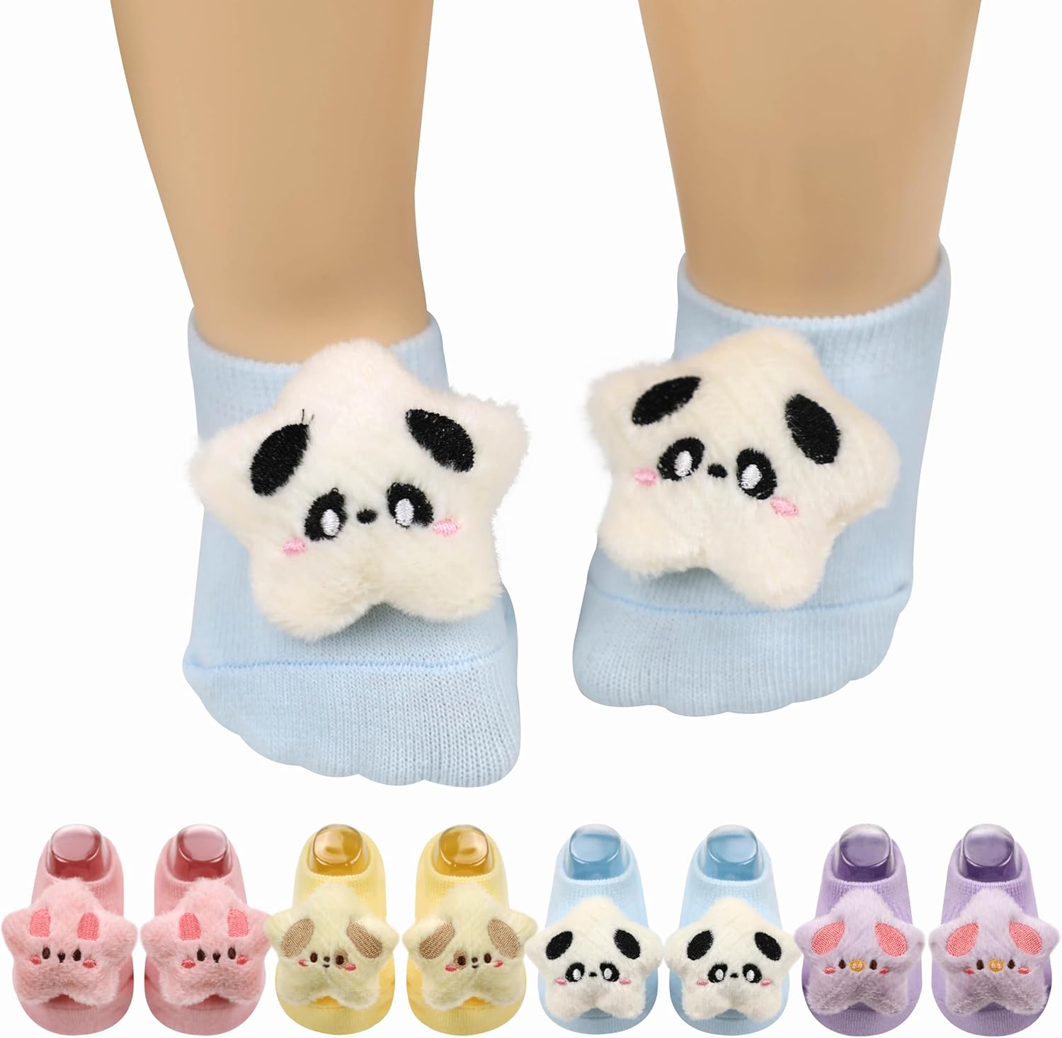 4 Pairs Baby Girls Socks, Cute Pentagram Non-Slip Grips Sock Toddler Low Cut Ankle Socks for Newborn,Infant