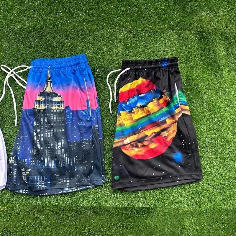 Men's Mesh Basketball Shorts Graphic Print Loose Fit Retro Streetwear Quick Dry Athletic Shorts with Pockets - Image 4