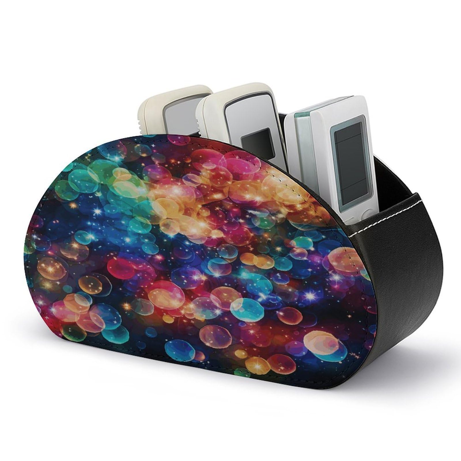 VstaDank Colorful Rainbow Star Remote Control Holder with 5 Compartments TV Remote Control Caddy Box PU Leather Multifunctional Office Desk Storage Box Bedside Table Desk Storage Organizer