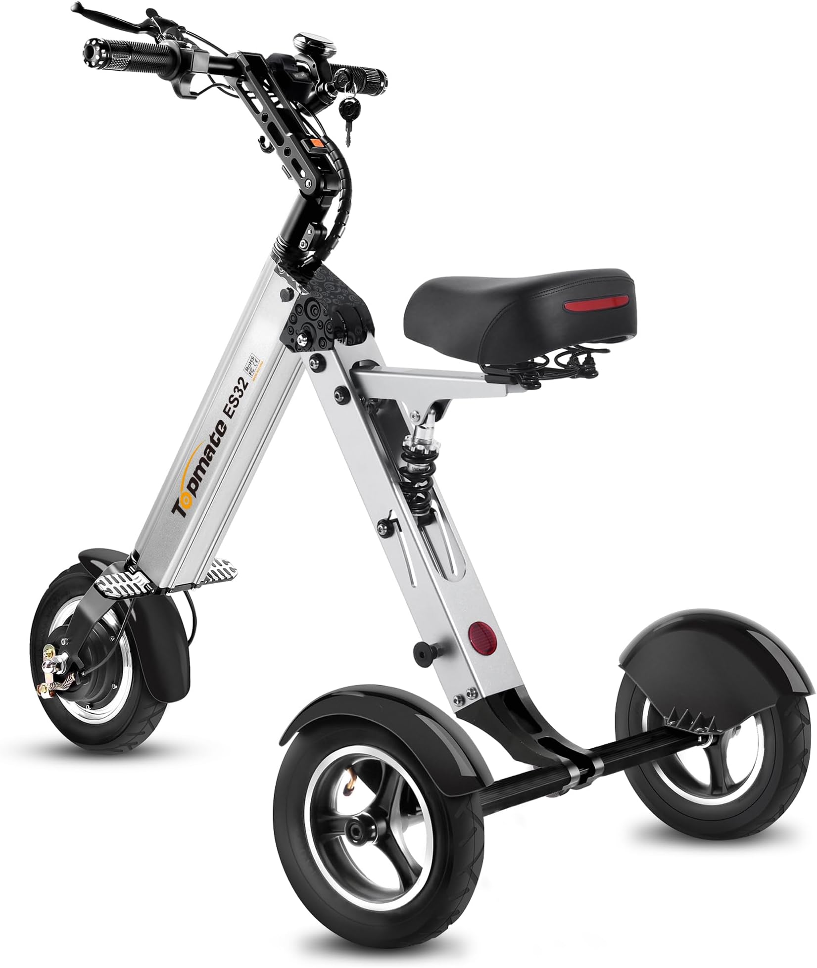 TopMate ES32 Electric Scooter 3 Wheels Foldable Trike with Seat for Adults, Light Weight Mobility with Reverse Function and Key Switch, 10 Inch Pneumatic Tires Tricycle