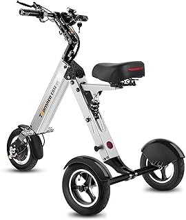 TopMate ES32 Electric Scooter 3 Wheels Foldable Trike with Seat for Adults, Light Weight Mobility with Reverse Function and Key Switch, 10 Inch Pneumatic Tires Tricycle