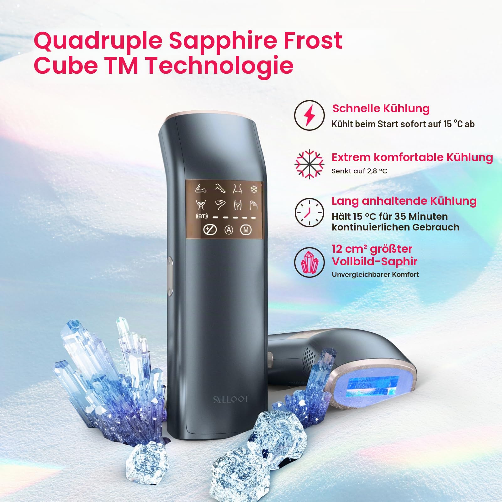 TRIPLE-Pulse IPL Laser Haarentfernung, Komfort 2.8 °C Saphir Eiskühlung Haarentfernungsgerät für Frauen und Männer, Effektive, Permanente, Alternative zur Salon-Haarentfernung zu Hause (Marineblau)