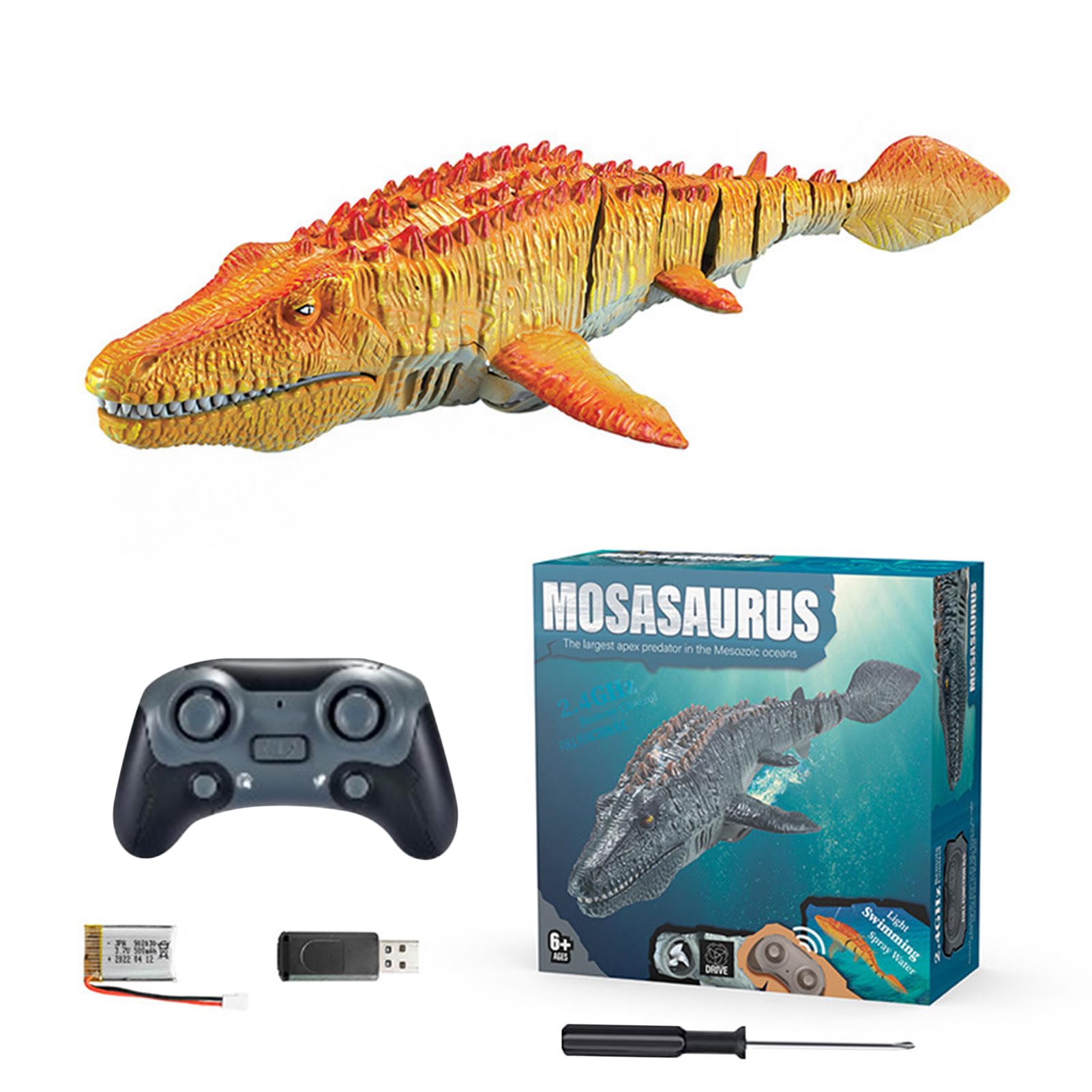 Giocattolo di Mosasaurs subacqueo - Creatura 'acqua telecomandata con effetto spray | Reptile di nuoto RC realistico con luci per avventure in piscina, di bagno interattivo o gioco estivo al