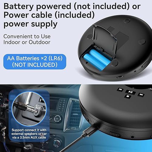 Miniatura 3 de Gueray Reproductor de CD portátil CD Discman Reproductor de CD portátil para coche con anti-salto a prueba de golpes reproductor de CD personal con