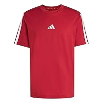 adidas Homme Essentials Three Stripes Single Jersey Tee, Active Maroon, White, S