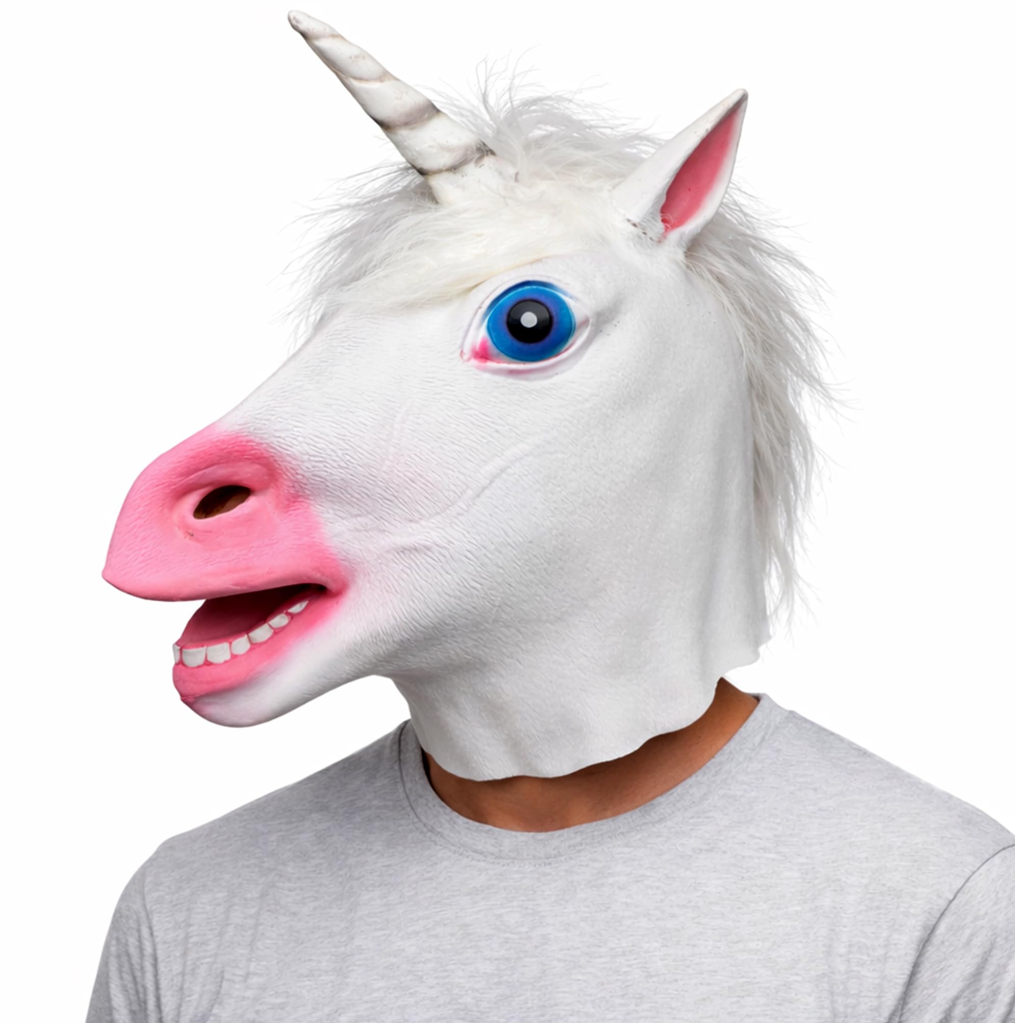 Active Star Animal Full Head Masks, Adults Realistic Latex Husky Dog Monkey Donkey Eagle Horse Funny Scary Fancy Dress Costume Accessory For Halloween Party Cosplay, (Unicorn Mask)
