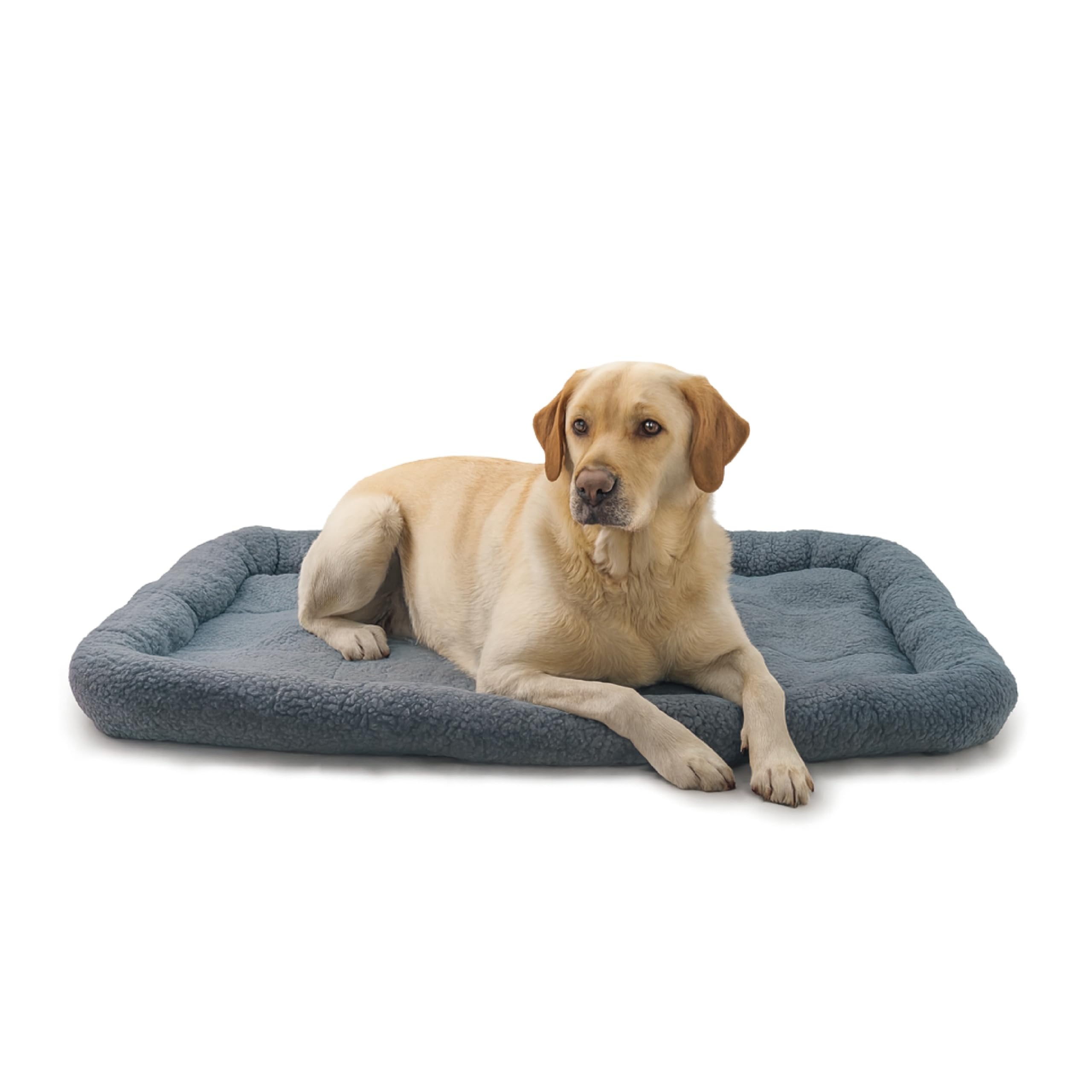 HugglePets Comfy Sheepskin Enclosed Extra Large Dog Bed - Dove Grey. Rectangular Machine Washable Dog Beds with Thick Edging and Slip-Proof Backing. Ideal as Crate Mat.