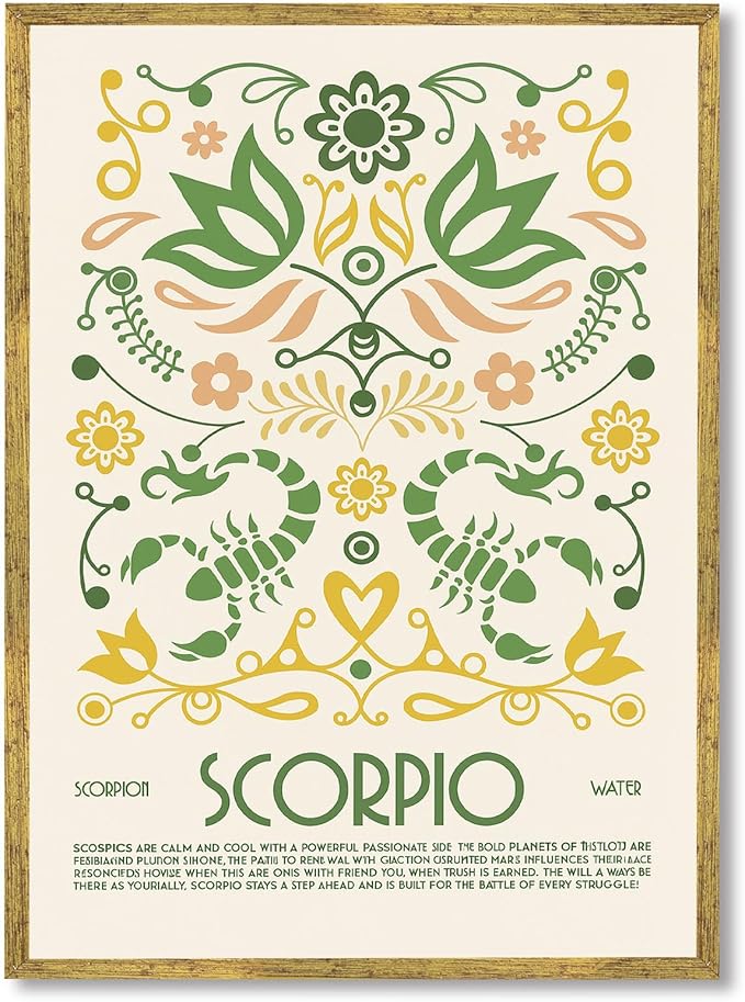 Scorpio Zodiac Art Print Canvas Print Wall Art Vintage Astrology Poster Elegant Home Decor Scorpio Painting Pictures for Living Room Apartment Wall Decoration (Wood Framed,12L x 16W)