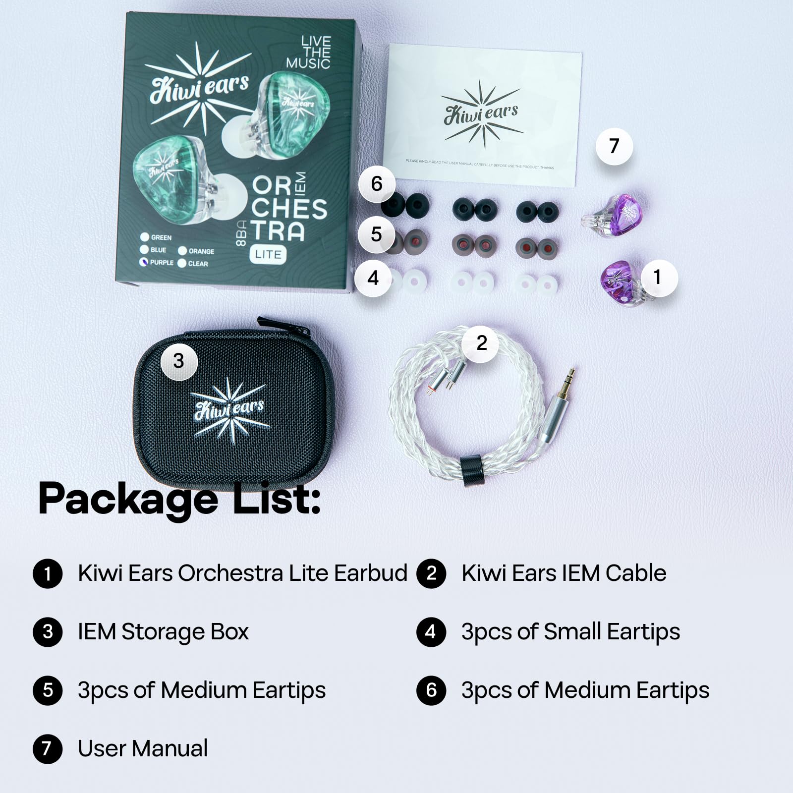 Linsoul Kiwi Ears Orchestra Lite Performance Custom 8BA Moniteur Intra-Auriculaire IEM, Câble Détachable en Cuivre OFC à 4 Fils (Violet)