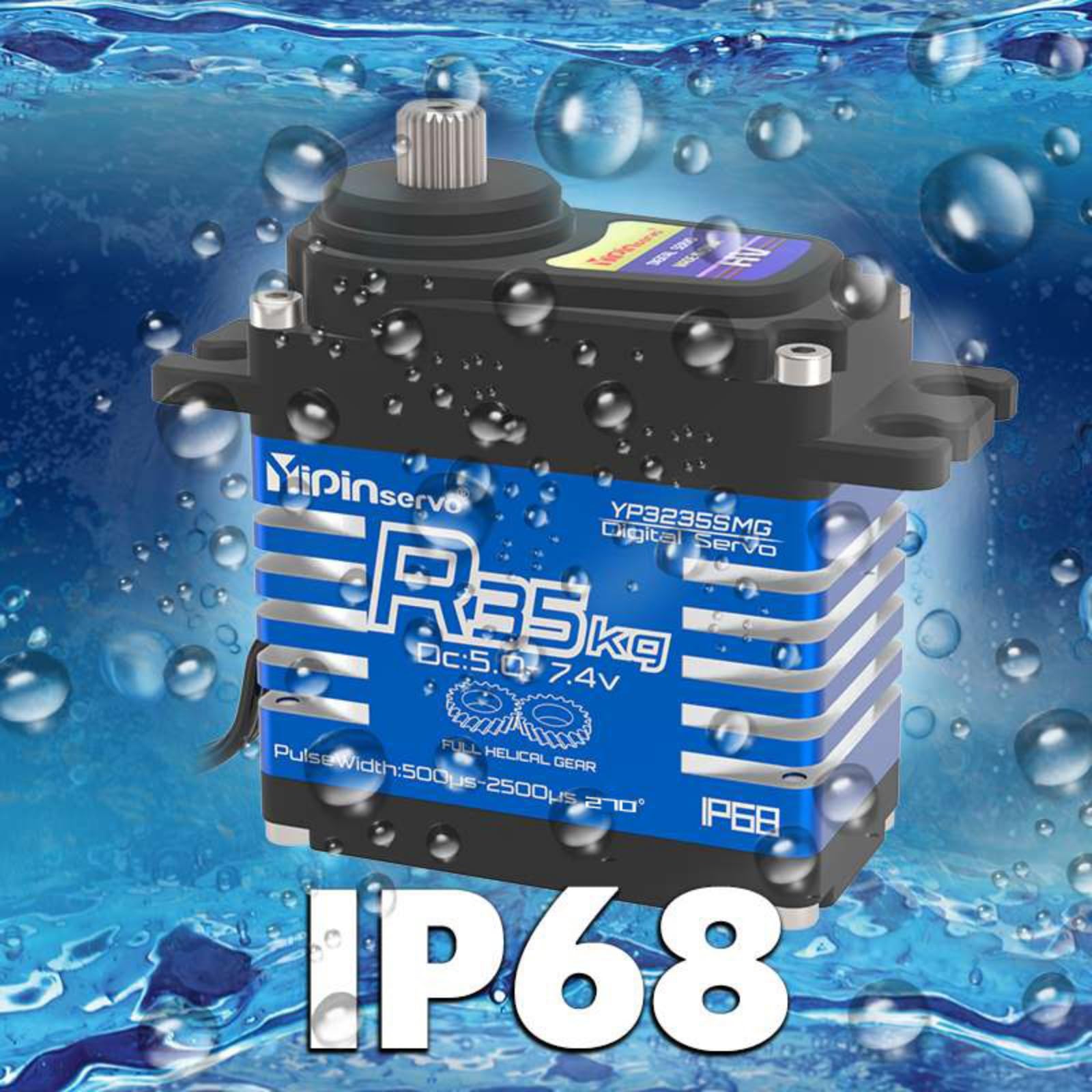 Servomoteur numérique à noyau de fer 35 kg, 5,0-7,4 V, roue dentée en acier, étanche IP68, 1/8 1/10 (270 degrés)
