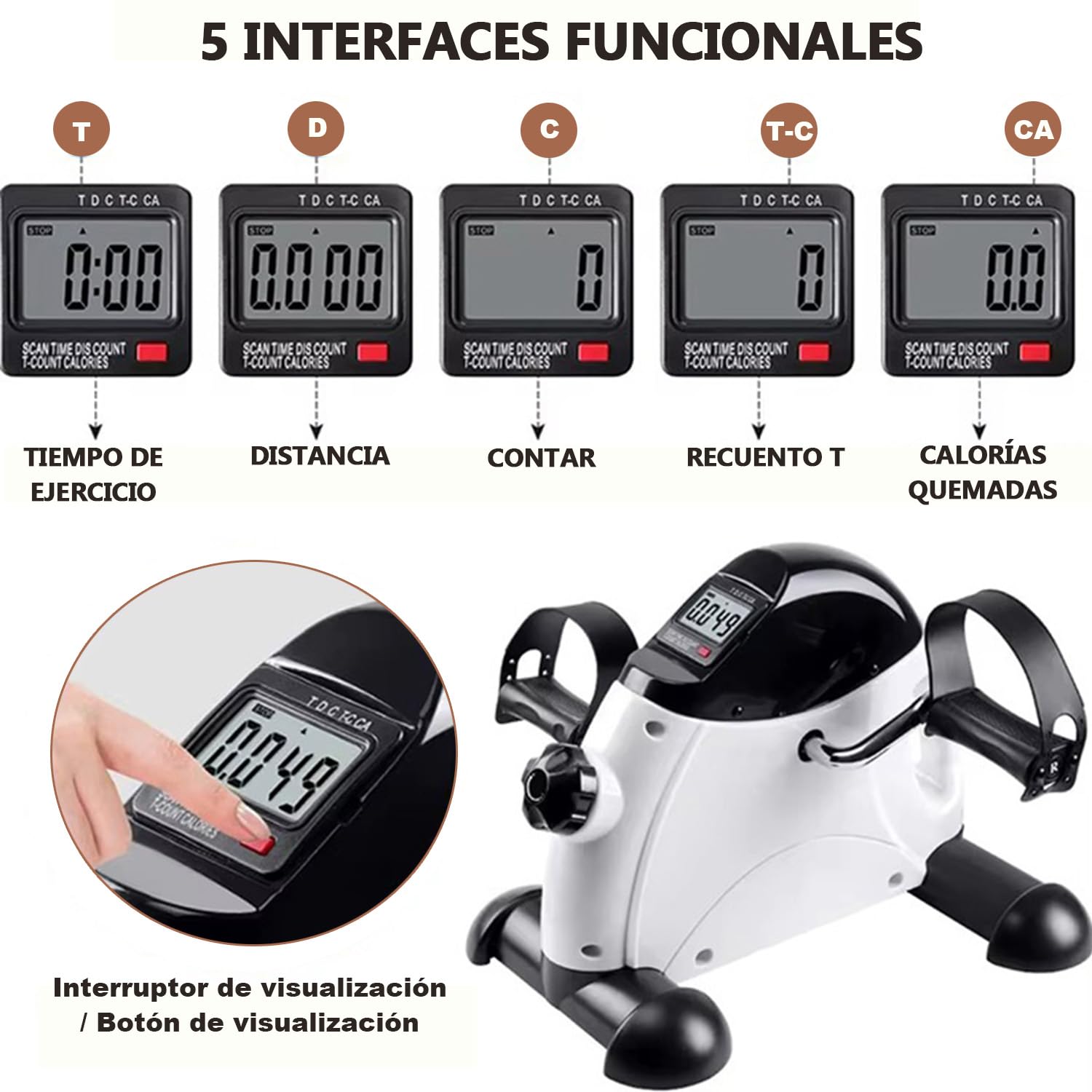 Pedales Estaticos Personas Mayores,Mini Bicicleta Estática con Pantalla LCD,Bicicleta de Ejercicio para Brazos y Piernas,Color Blanco y Negro