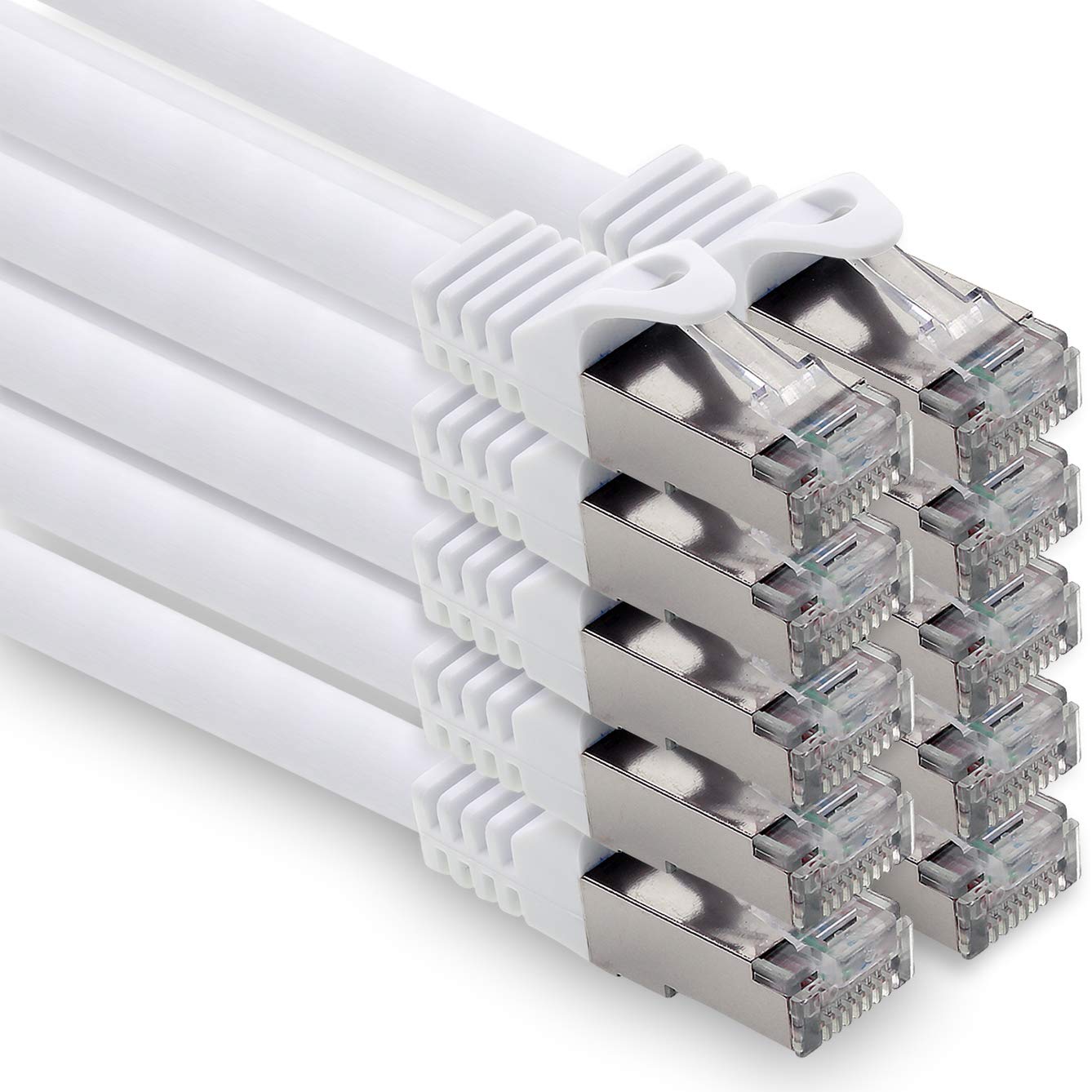 Cable de red Cat. 7, cable de conexión Ethernet, cable de red CAT.7, S-FTP, PIMF, LSZH, compatible con CAT5e, CAT5, CAT6, CAT8, 10 Gb blanco - 10 piezas 7,5 m