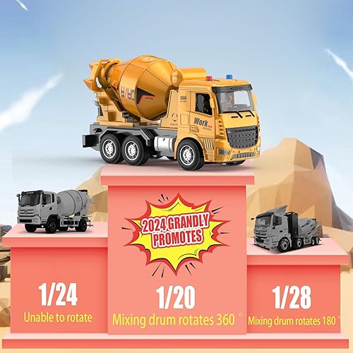 Miniatura 2 de Juguetes de construcción para niños, camión de juguete mezclador de cemento con luces, sonidos y piezas movibles de trabajo, autos recargables con