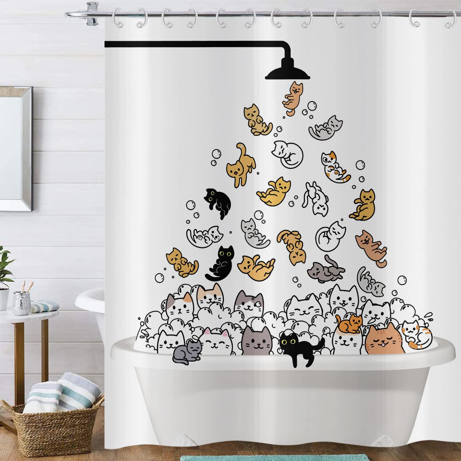 Hnmdmyi Funny Cat Shower Curtain 240x180 - Image 4