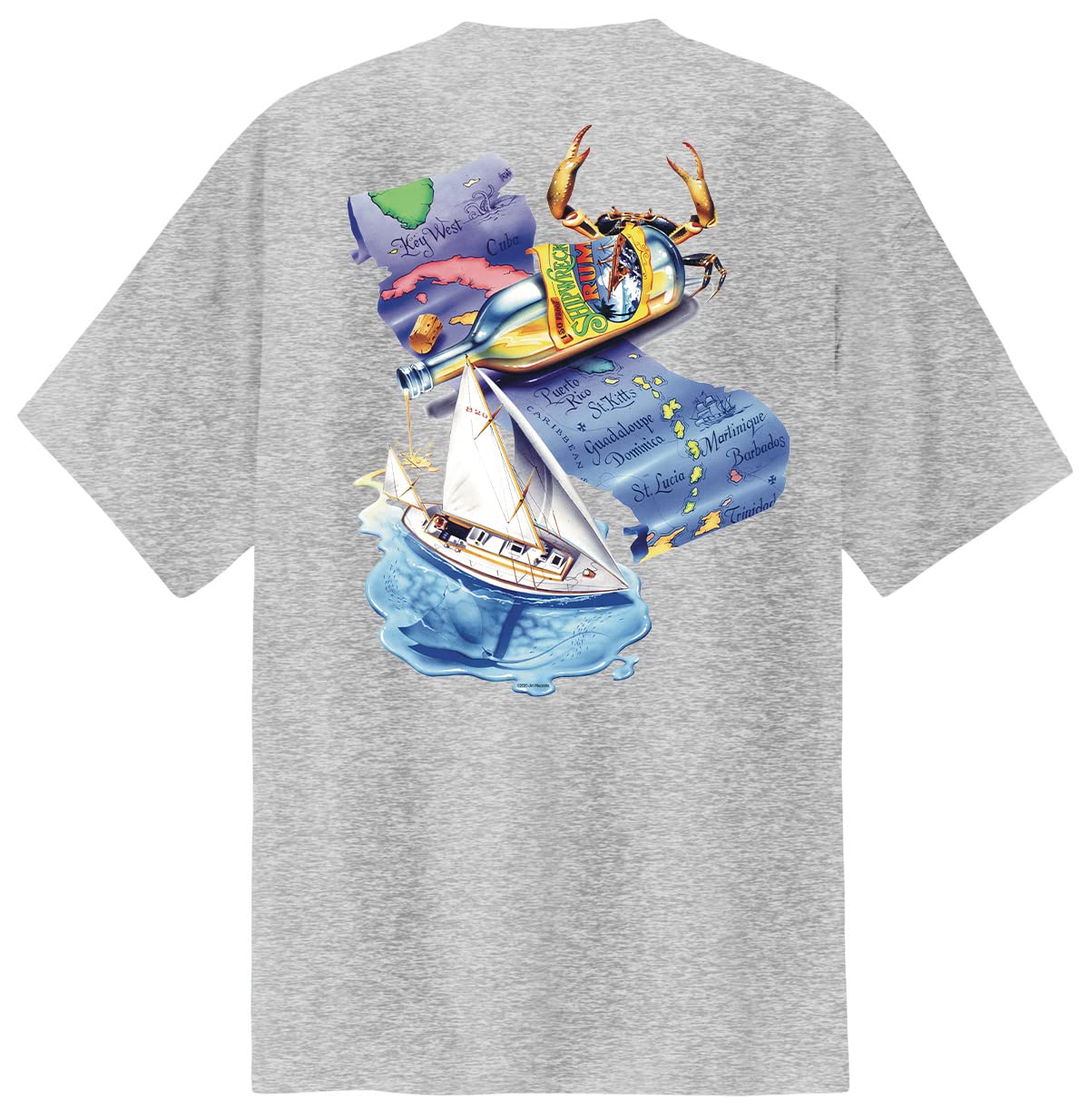 Good LifeMen's Shipwreck Rum Sailboat Caribbean Map Tropical Beach Tee Shirt