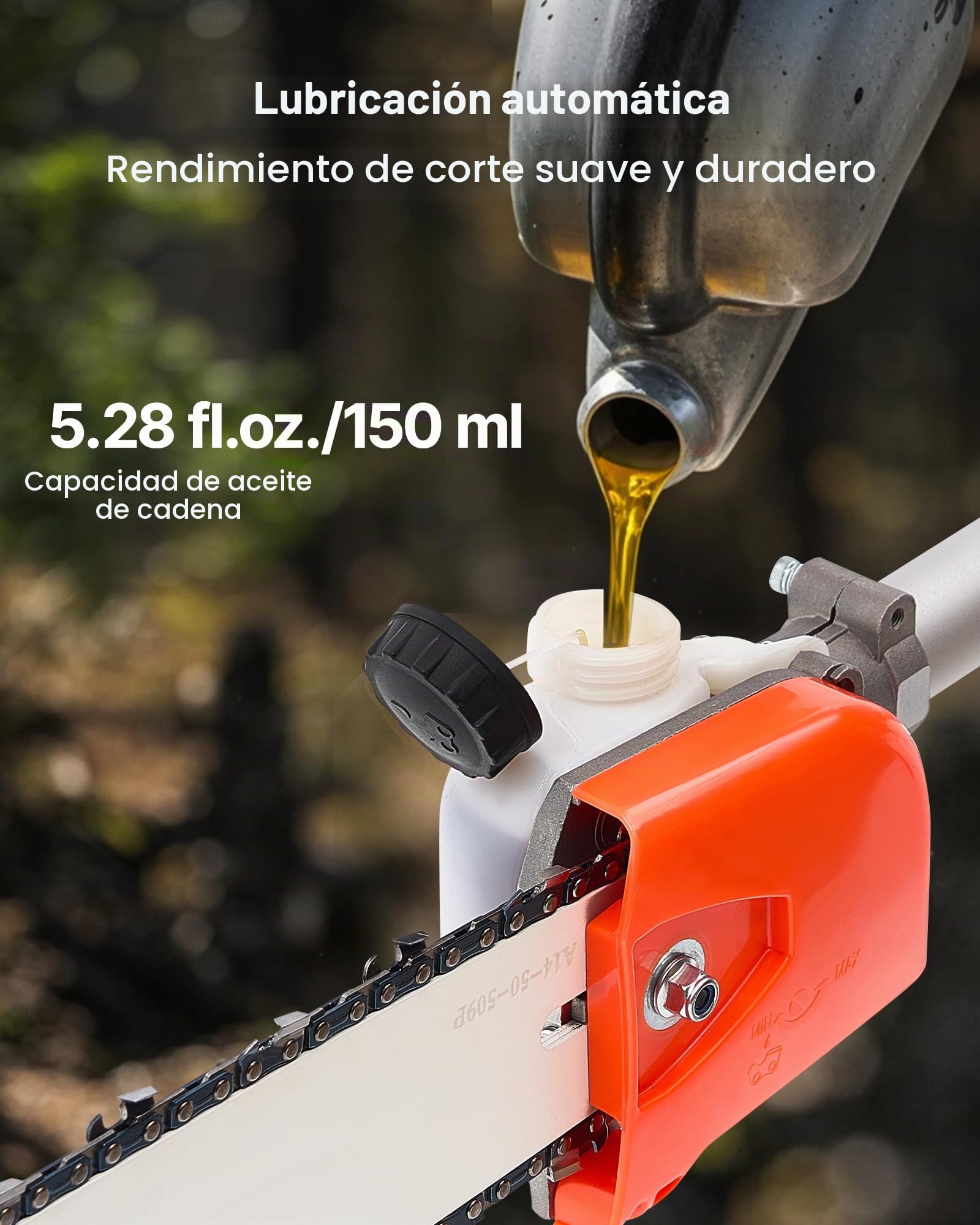 VEVOR Motosierra de Pértiga a Gasolina, Motosierra Inalámbrica de 52 cc y 2 Tiempos con Barra de Corte de 35,6 cm, Tanque de Combustible de 850 ml y Extensible de 2,2-2,94 m para Podar Árboles