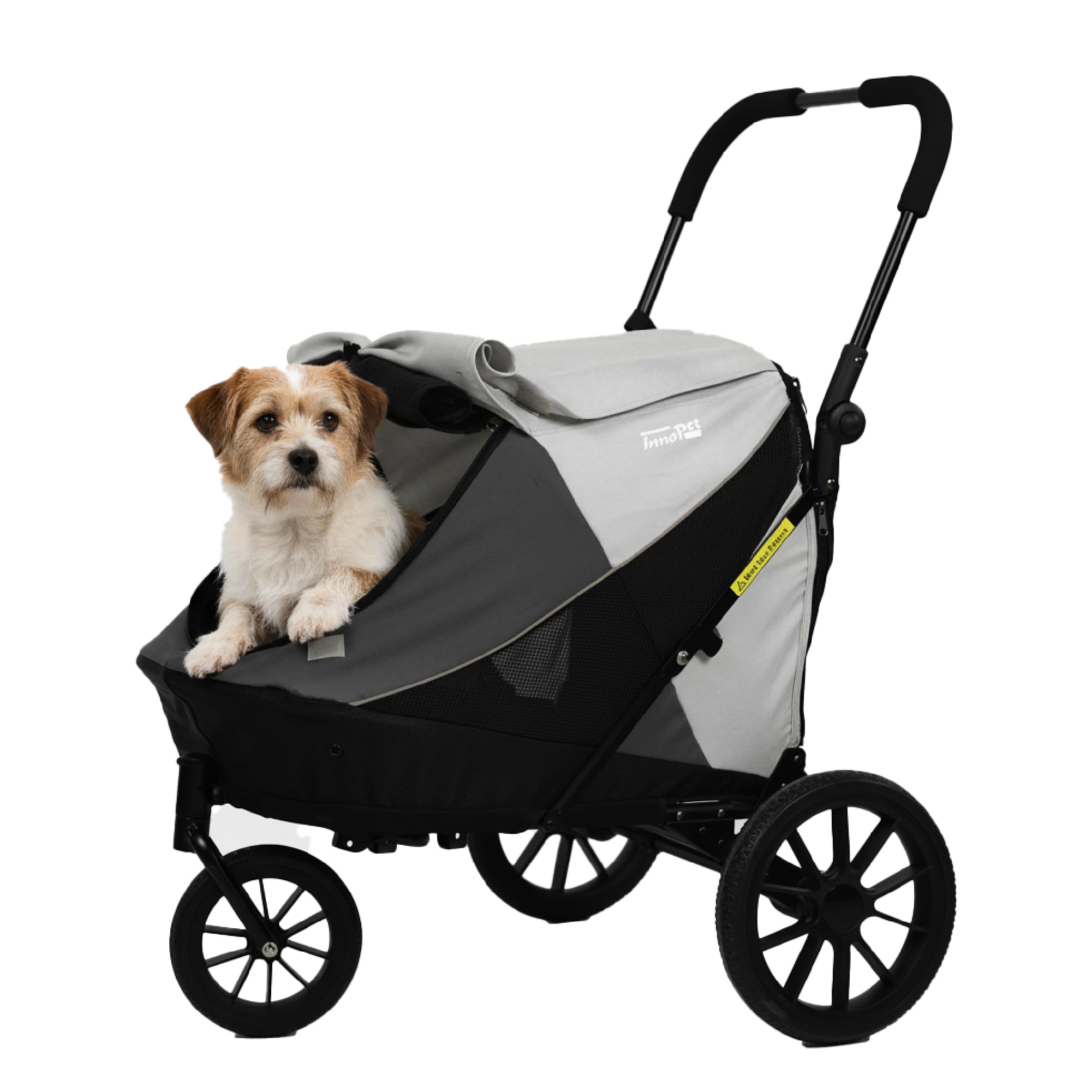 InnoPet Noah Coche para Perros - Para Perros Pequeños y Medianos hasta 25 kg - Todo Terreno - Manillar Ajustable - Incluye Funda para la Lluvia - Gris