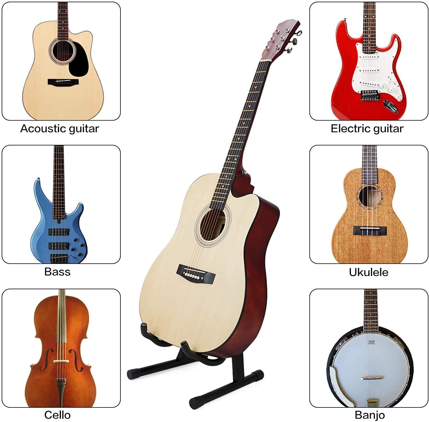Krafter Mini Foldable Compact Vertical Floor Guitar Stand Tripod for Acoustic/Electric Guitars, Violin, Ukulele, Black 1