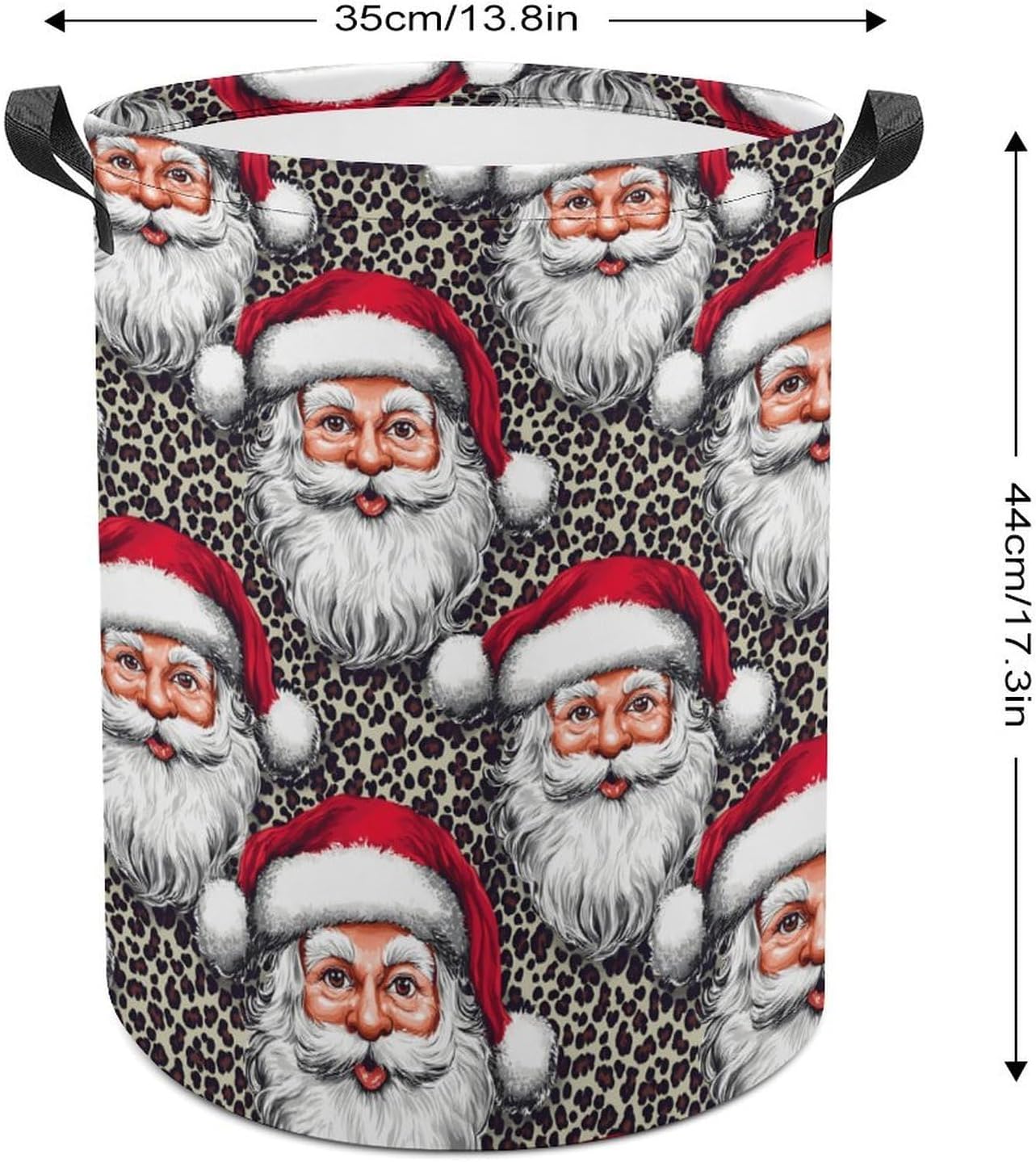 Santa Leopard Black White Pattern Laundry Hamper Basket for Home Bathroom | clothes storage,handle,large capacity,oxford