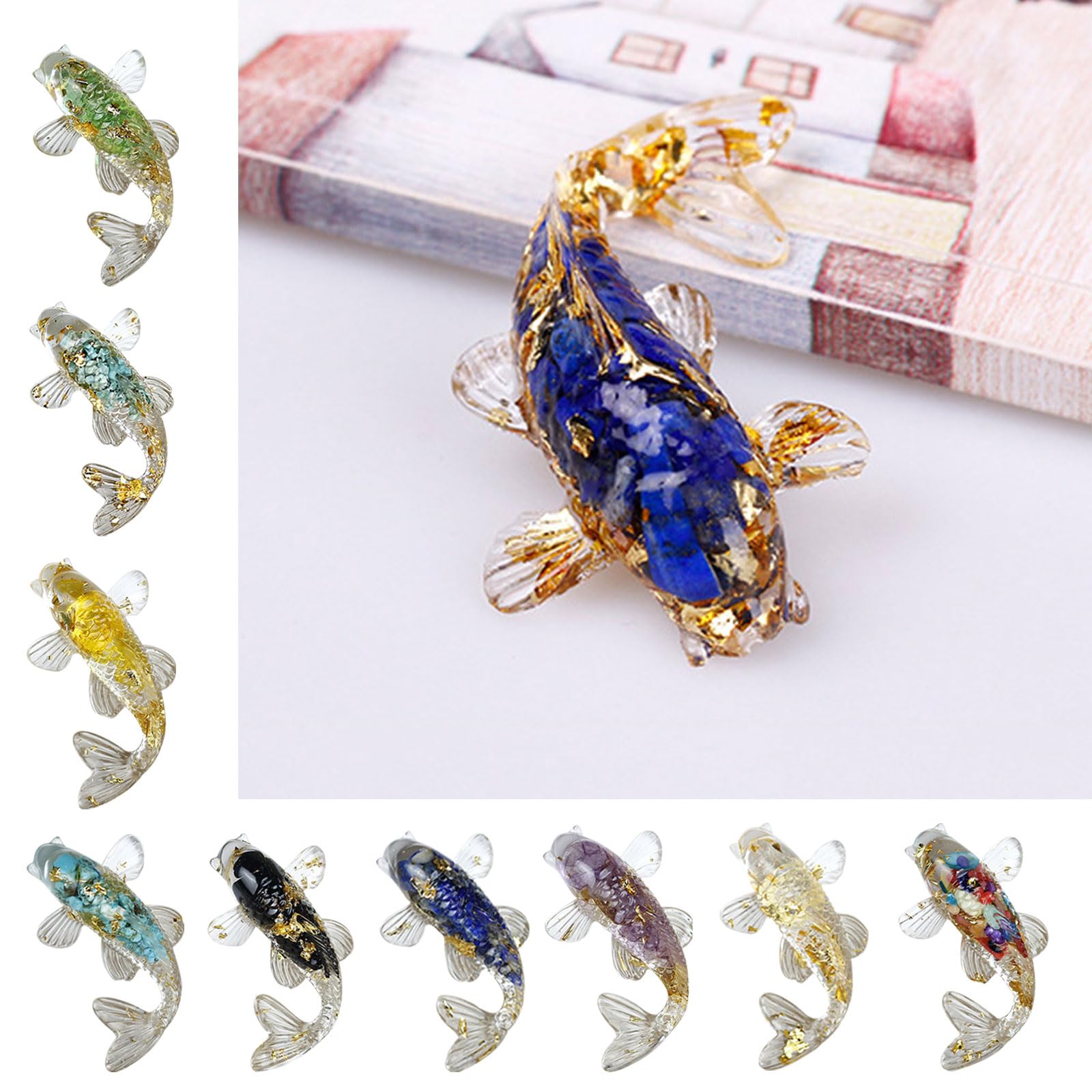 Natural Crystal Crushed Stone Drip Gel Small Fish-shaped Ornaments Desktop Car Ornament Home Decorations Friend
