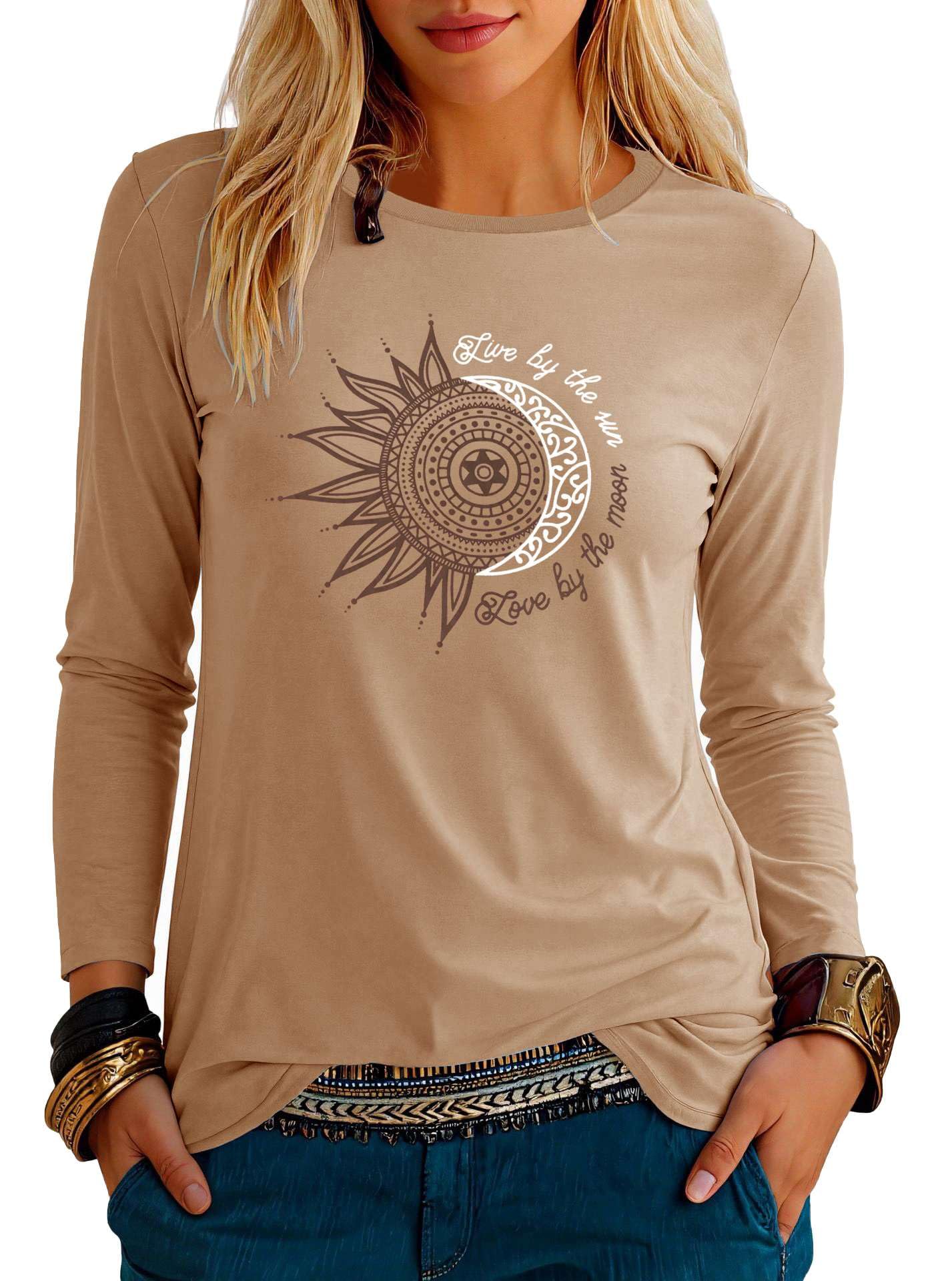 Teesho Damenblusen Sommer Tshirt Bedruck Tops Casual Tunika Shirt Oberteil Locker Longshirt