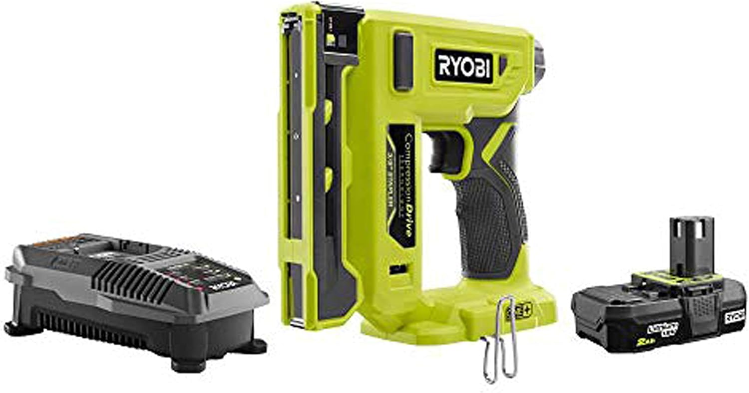 RYOBI P317-P163 18-Volt ONE+ Cordless Compression Drive 3/8 in. Crown Stapler Kit with 2.0 Ah Battery and Charger
