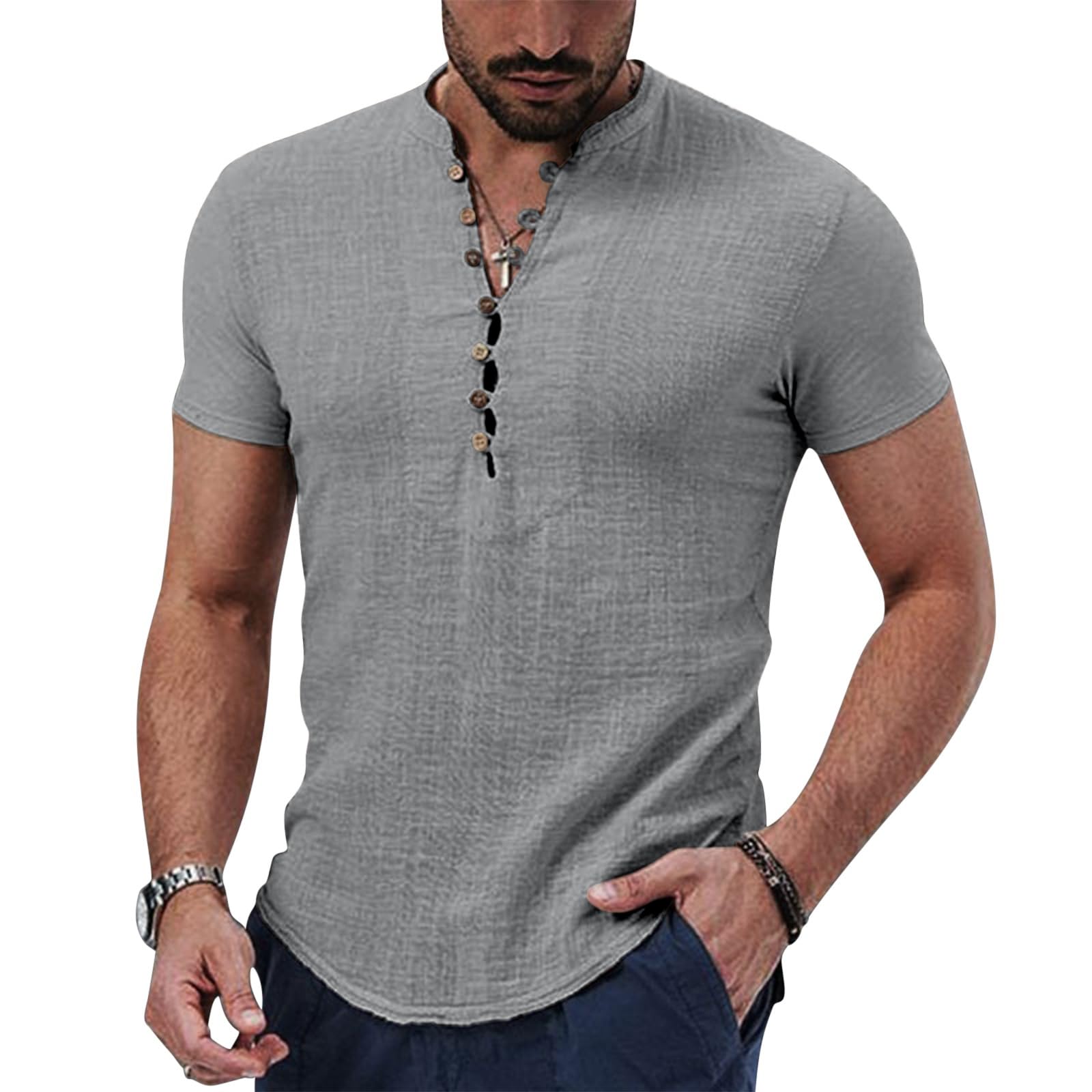 Puimentiua Leinenhemd Herren,Hemd Kurzarm,Sommer Kurzarmhemd,Regular Fit Sommerhemd mit Stehkragen und Knöpfen (S-3XL)