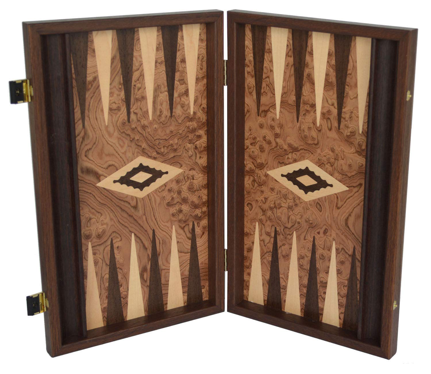 Manopoulos Traditional 15" Walnut Root Backgammon Set Ivory-Brown Chips