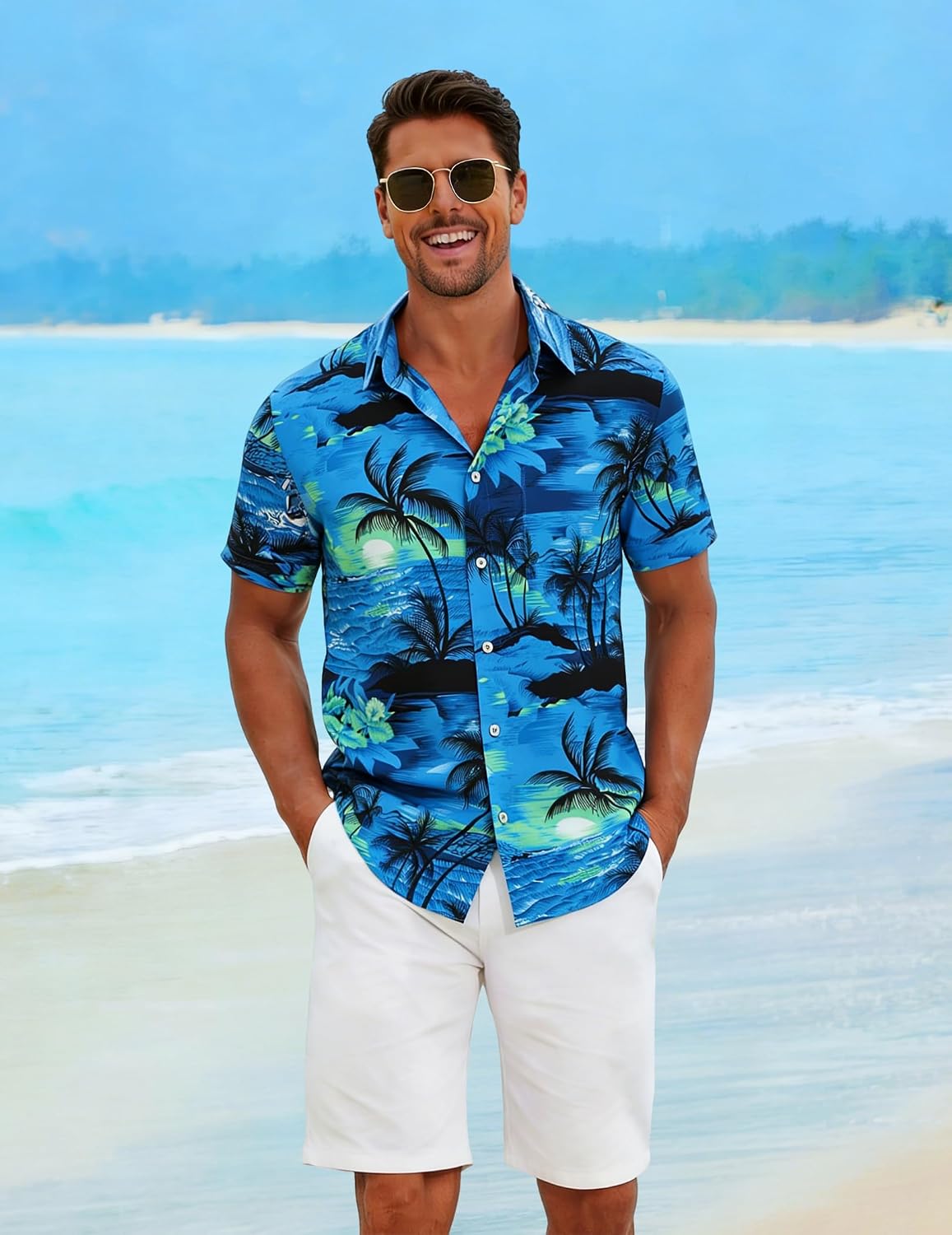 Mens Hawaiian Shirt Short Sleeve Button Down Tropical Beach Shirts