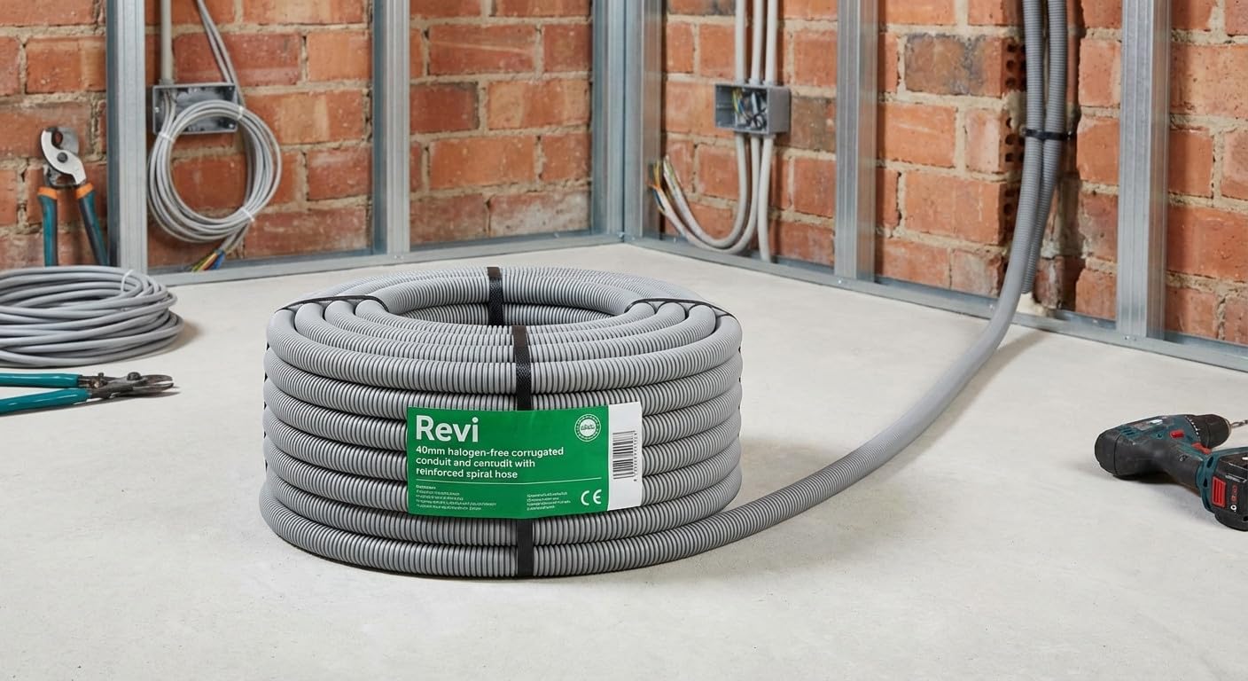 Suinga Tubo Corrugato privo di alogeni 40mm | Tubo Flessibile a Spirale rinforzato 25 metri | Isolamento in PVC per cavi elettrici