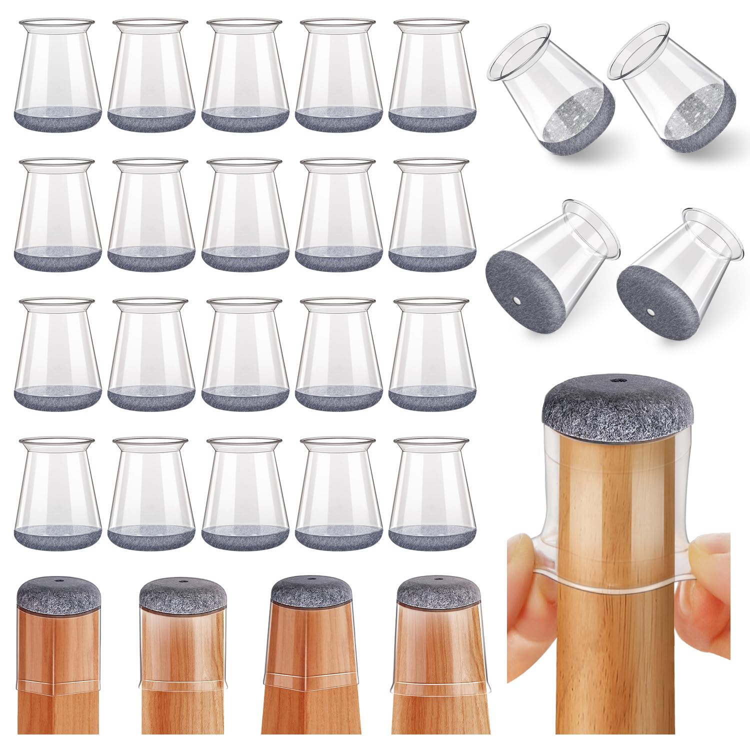 24 Pcs Chair Leg Floor Protectors Round, Silicone Felt Furniture Leg Pads Caps Covers for Hardwood Floors (Fit 8/16“ to 15/16”)
