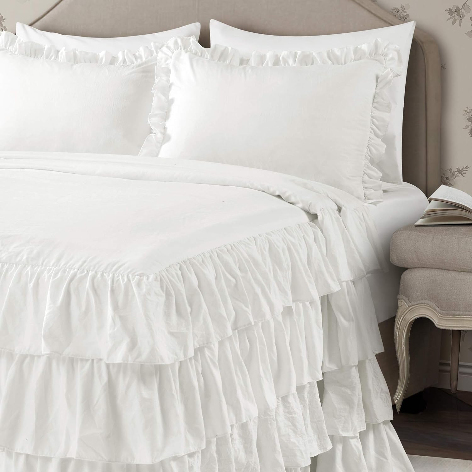 Lush Decor Lush Décor Allison Ruffle Skirt Bedspread White Vintage Chic Farmhouse Style Lightweight 3 Piece Set Full,