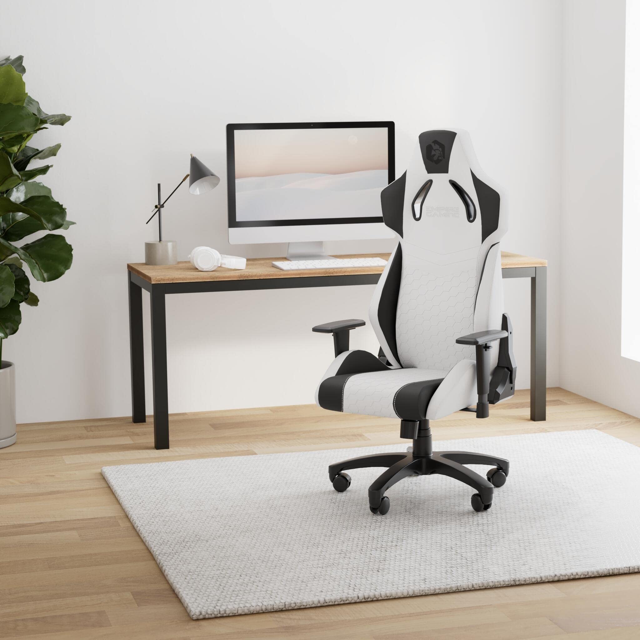 EMPIRE GAMING - Racing 900 Sedia Gaming Poltrona per Ufficio Gamer - Sedile Ergonomico Cuscino Lombare Integrato - Schienale Reclinabile Braccioli Regolabili - Similpelle Bianco