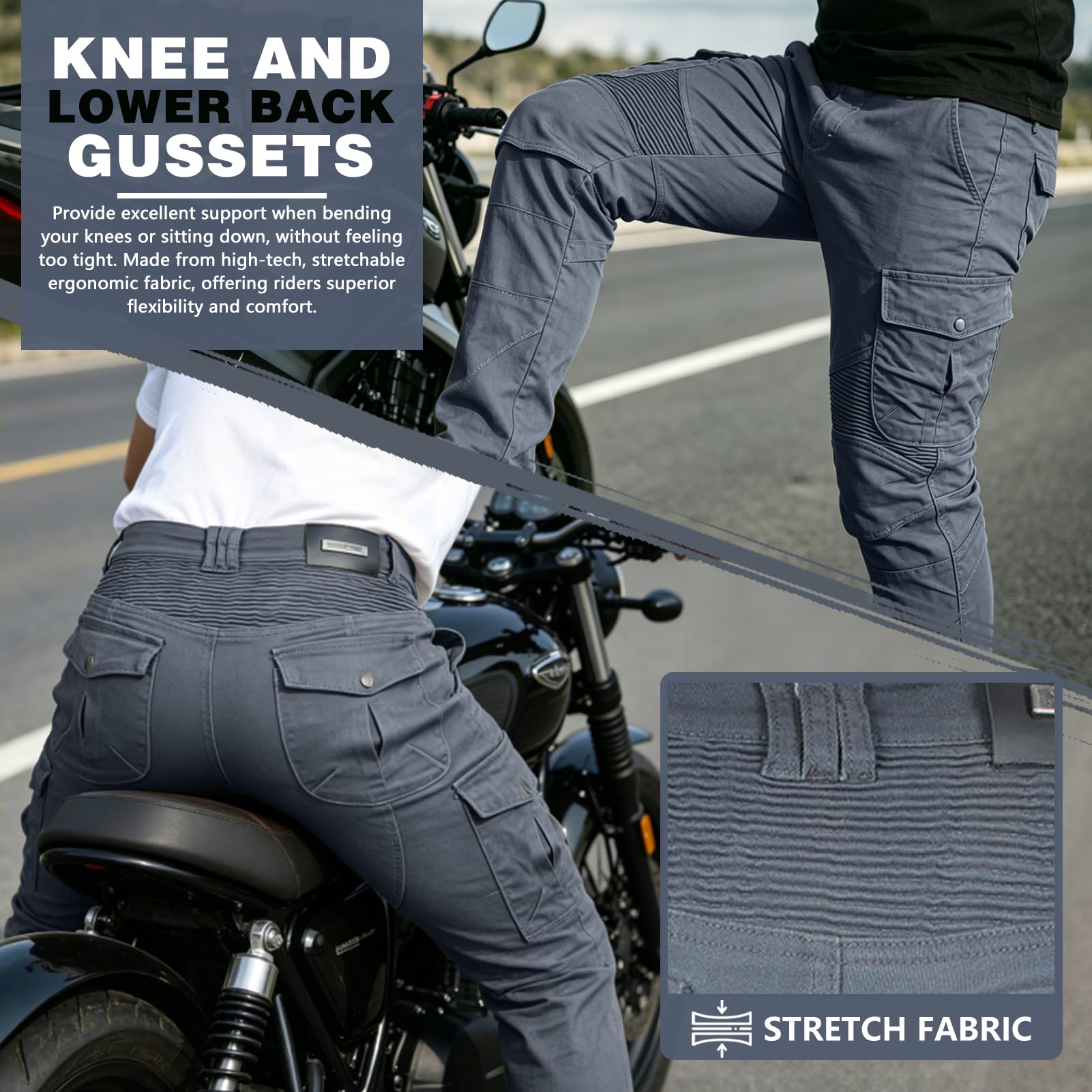 Jeans da Moto da Uomo - Pantaloni da Equitazione in Jeans Denim da Moto con Pantaloni da Motociclista con Armatura Rimovibile per Uomo