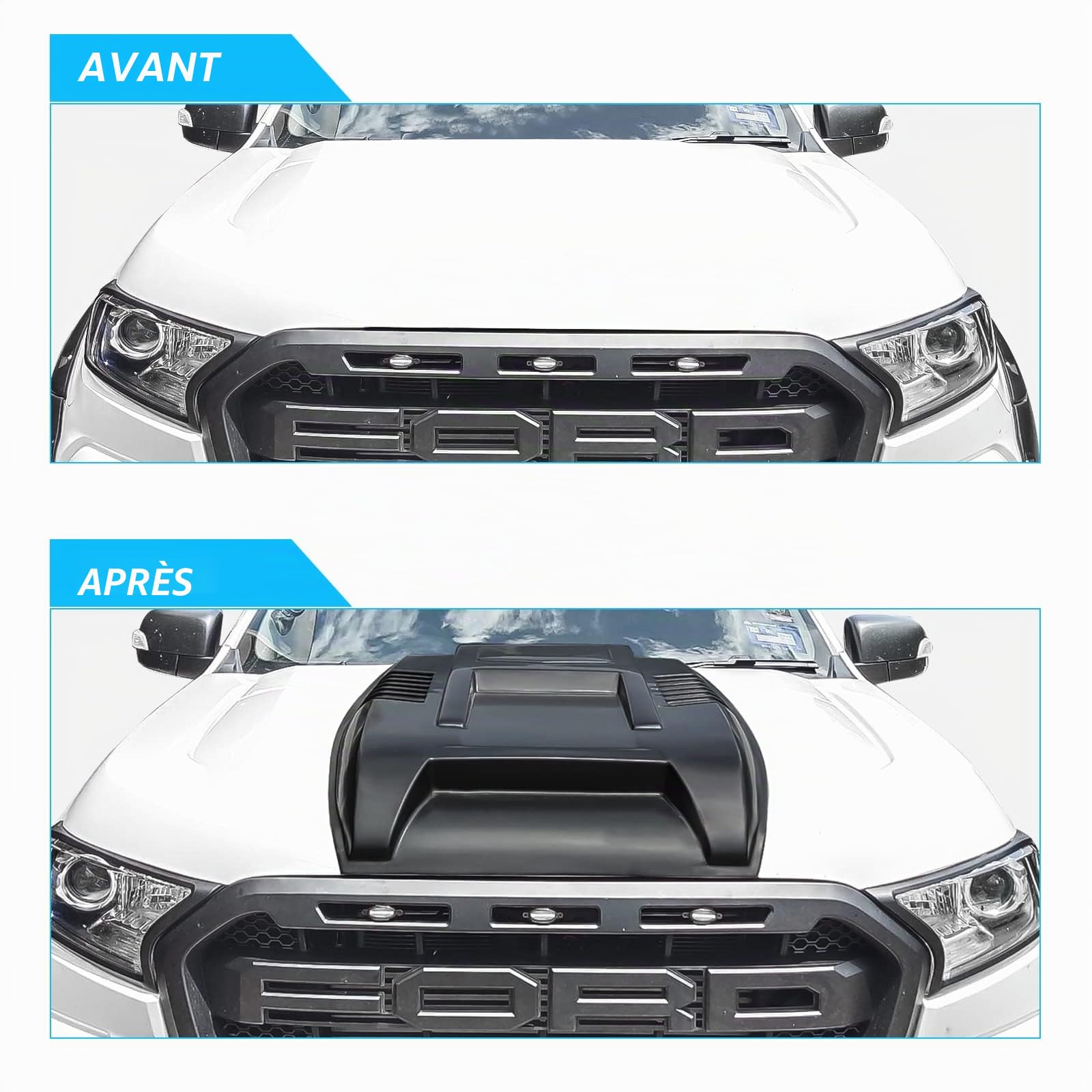 Grande pelle de capot en ABS pour Ford Ranger T7 T8 2015-2022 Wildtrak Raptor Limited XL XLT Tremor Platinum MK2 MK3